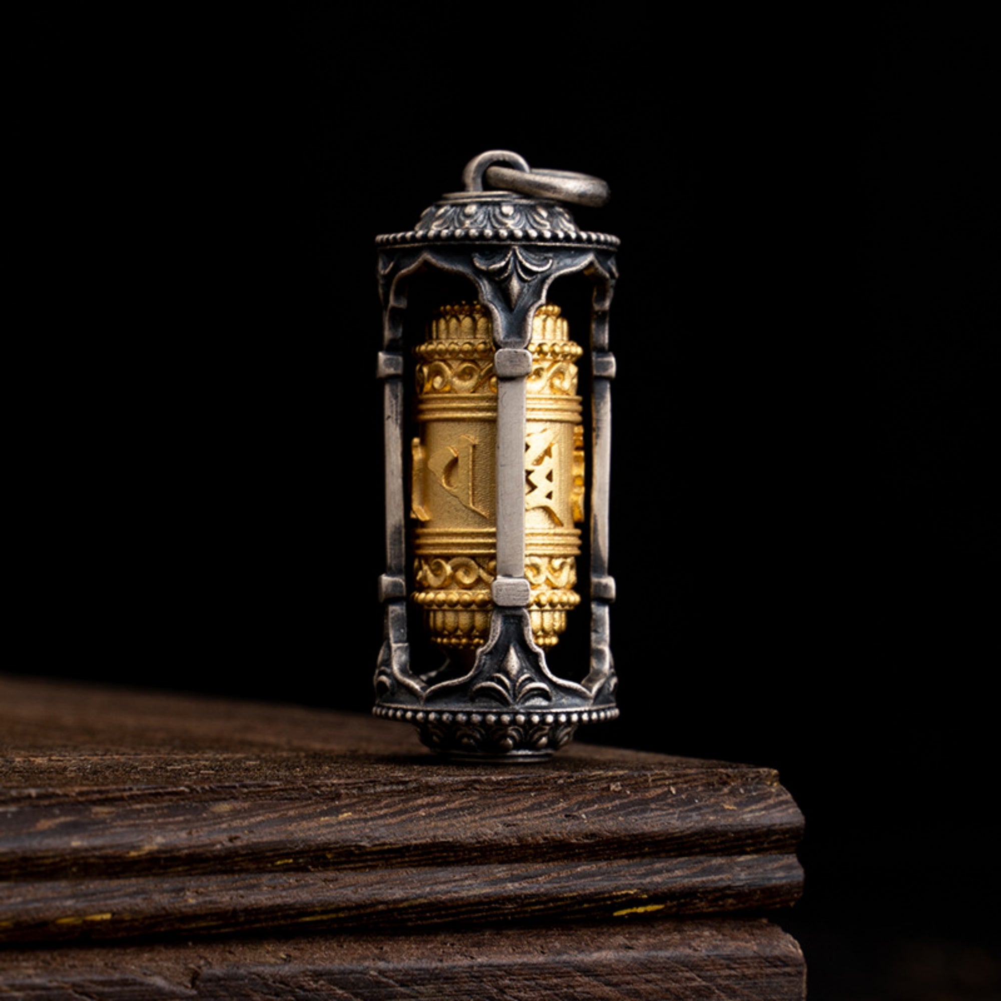 Tibetan Buddhist Six-Syllable Mantra Prayer Wheel Sterling Silver Pendant