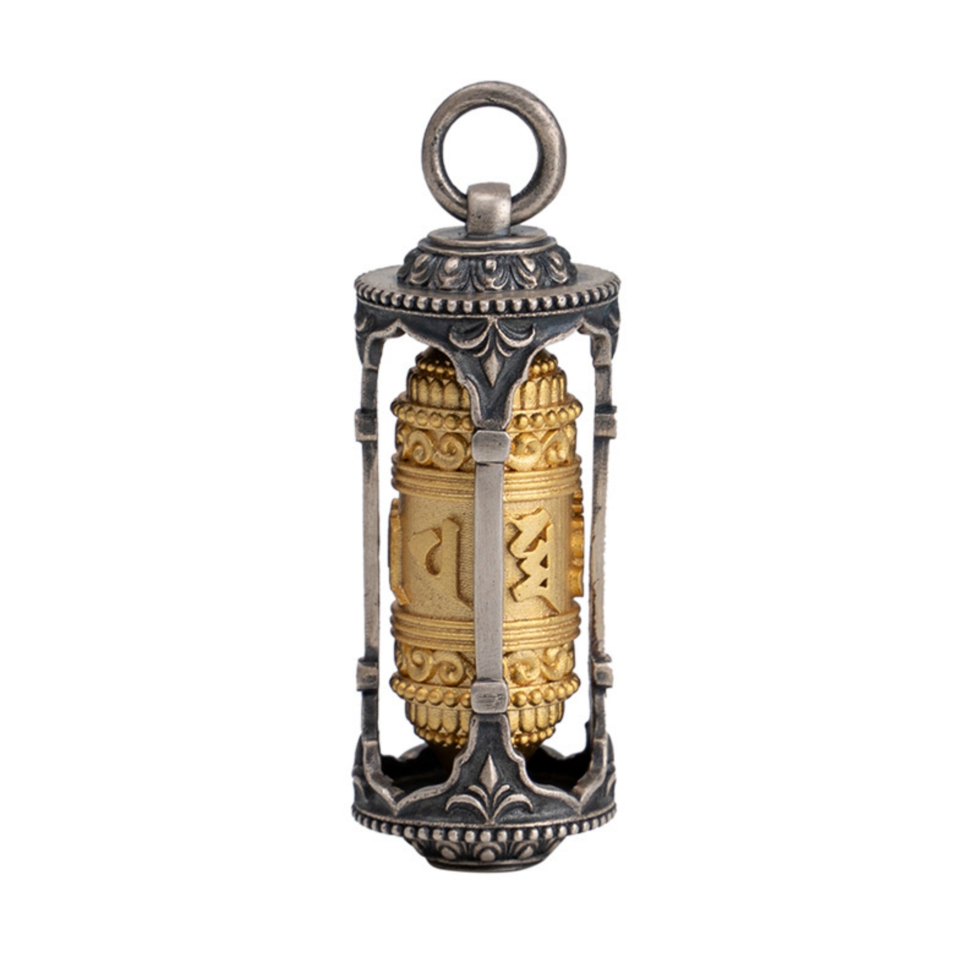 Tibetan Buddhist Six-Syllable Mantra Prayer Wheel Sterling Silver Pendant