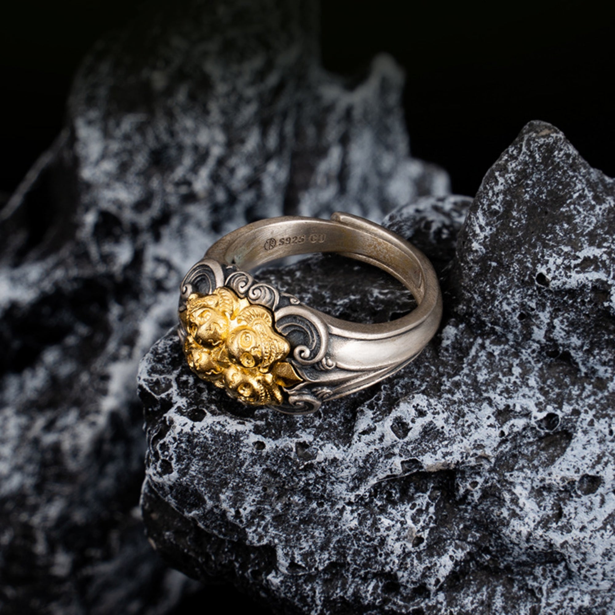 Tibetan Buddhist Skull and Lotus Sterling Silver Ring