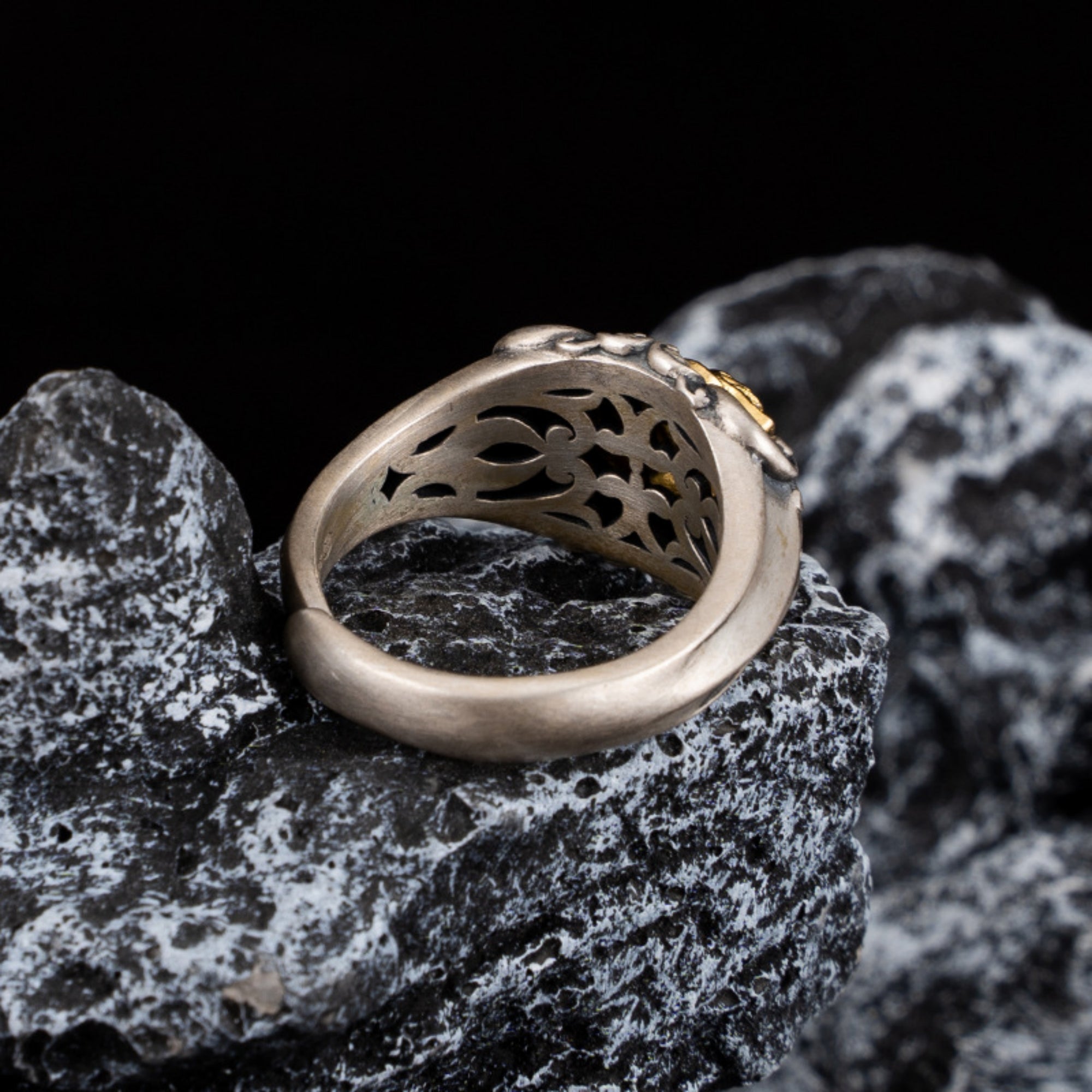 Tibetan Buddhist Skull and Lotus Sterling Silver Ring