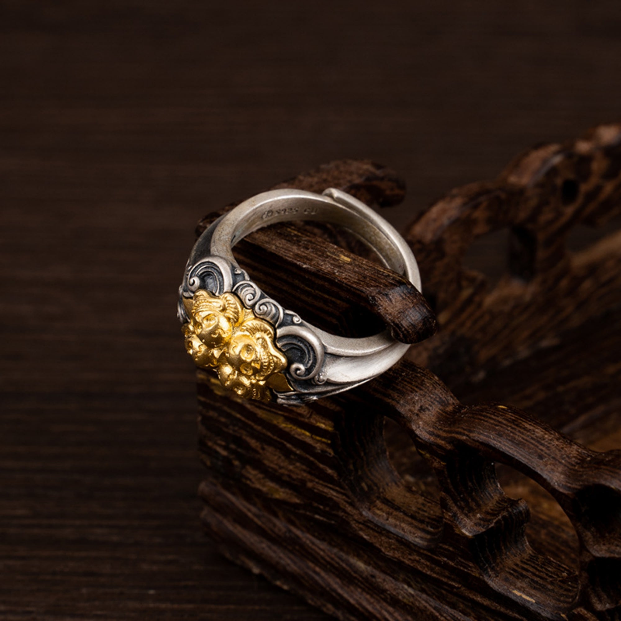 Tibetan Buddhist Skull and Lotus Sterling Silver Ring