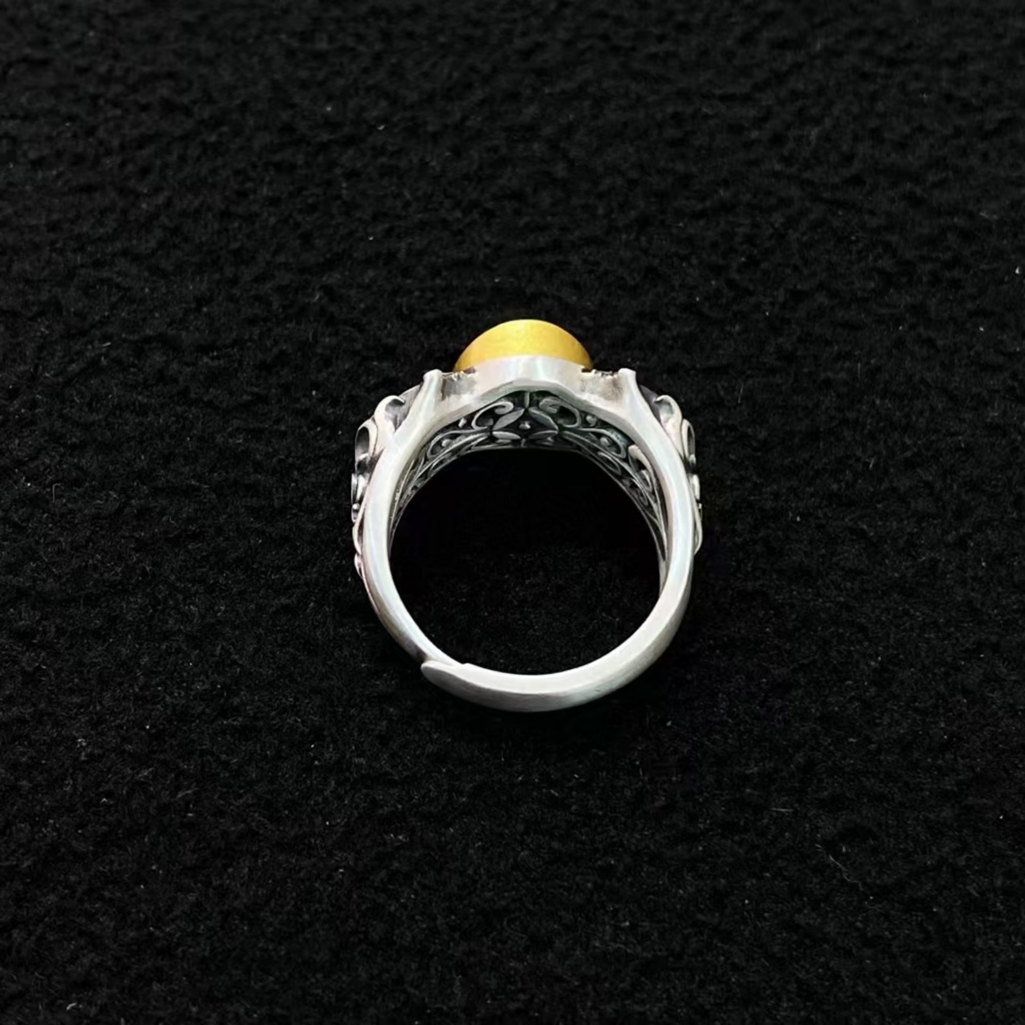 Tibetan Buddhist Vajra Dzi Silver Ring