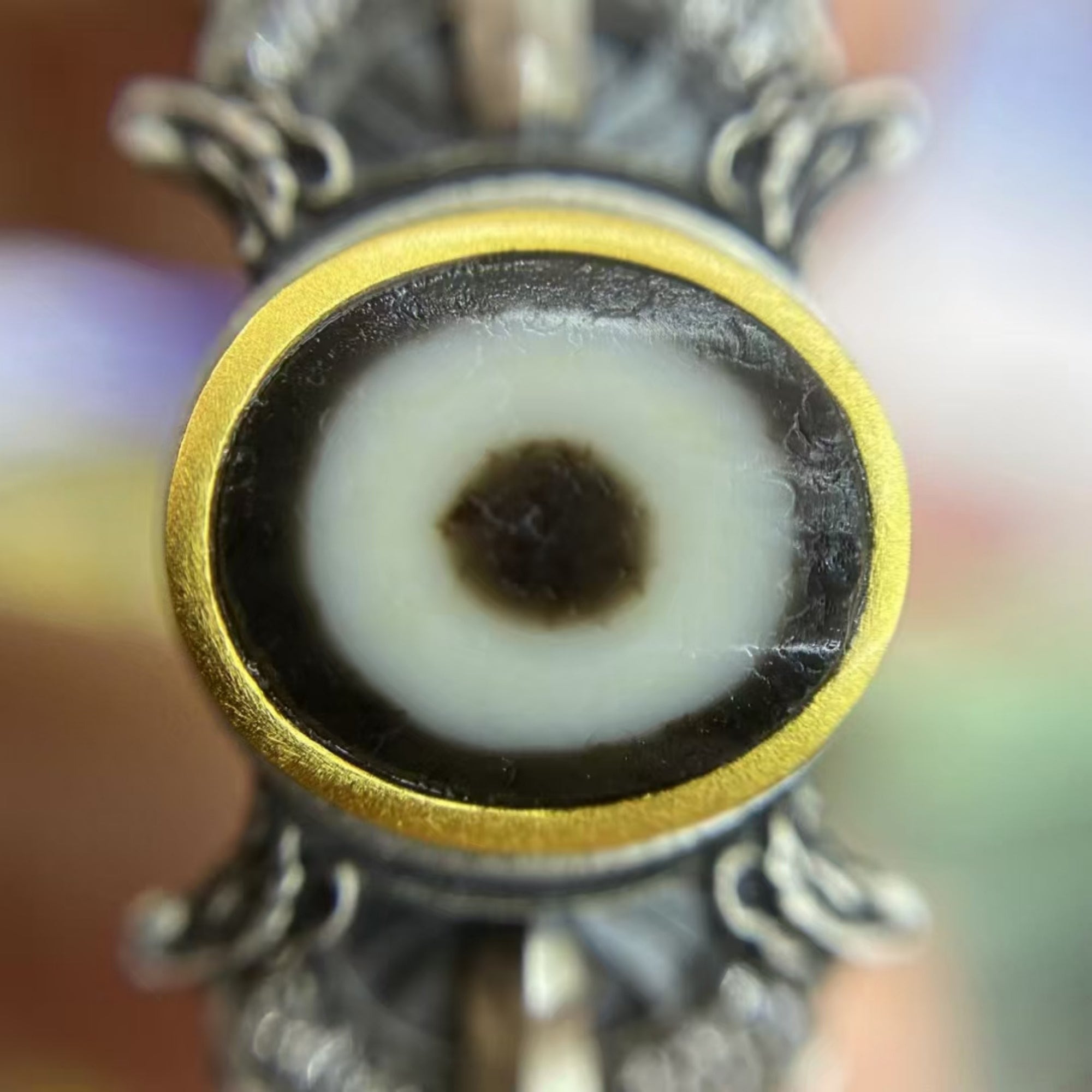 Tibetan Buddhist Vajra Dzi Silver Ring