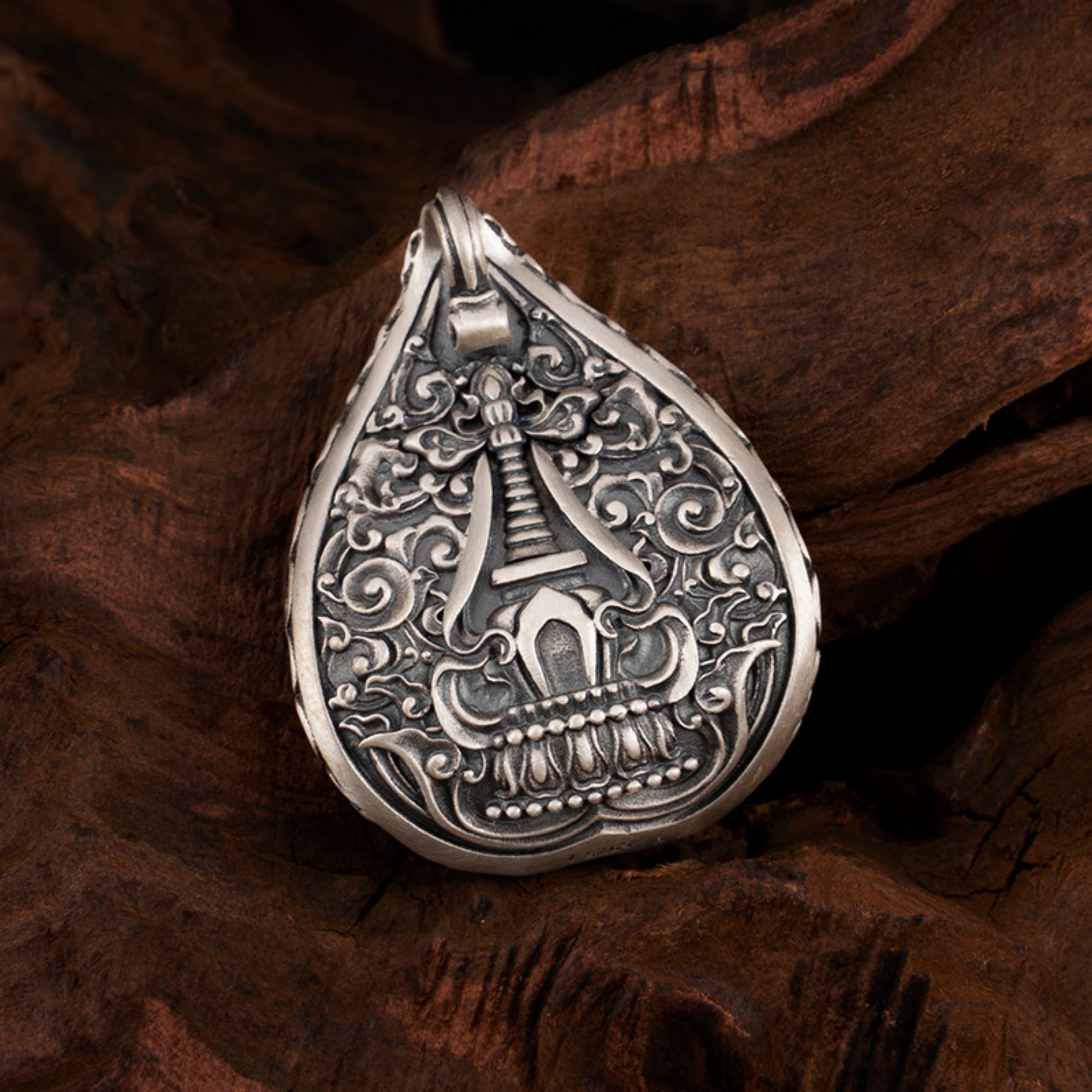 Tibetan Buddhist Vajra Hand Sterling Silver Gemstone Pendant