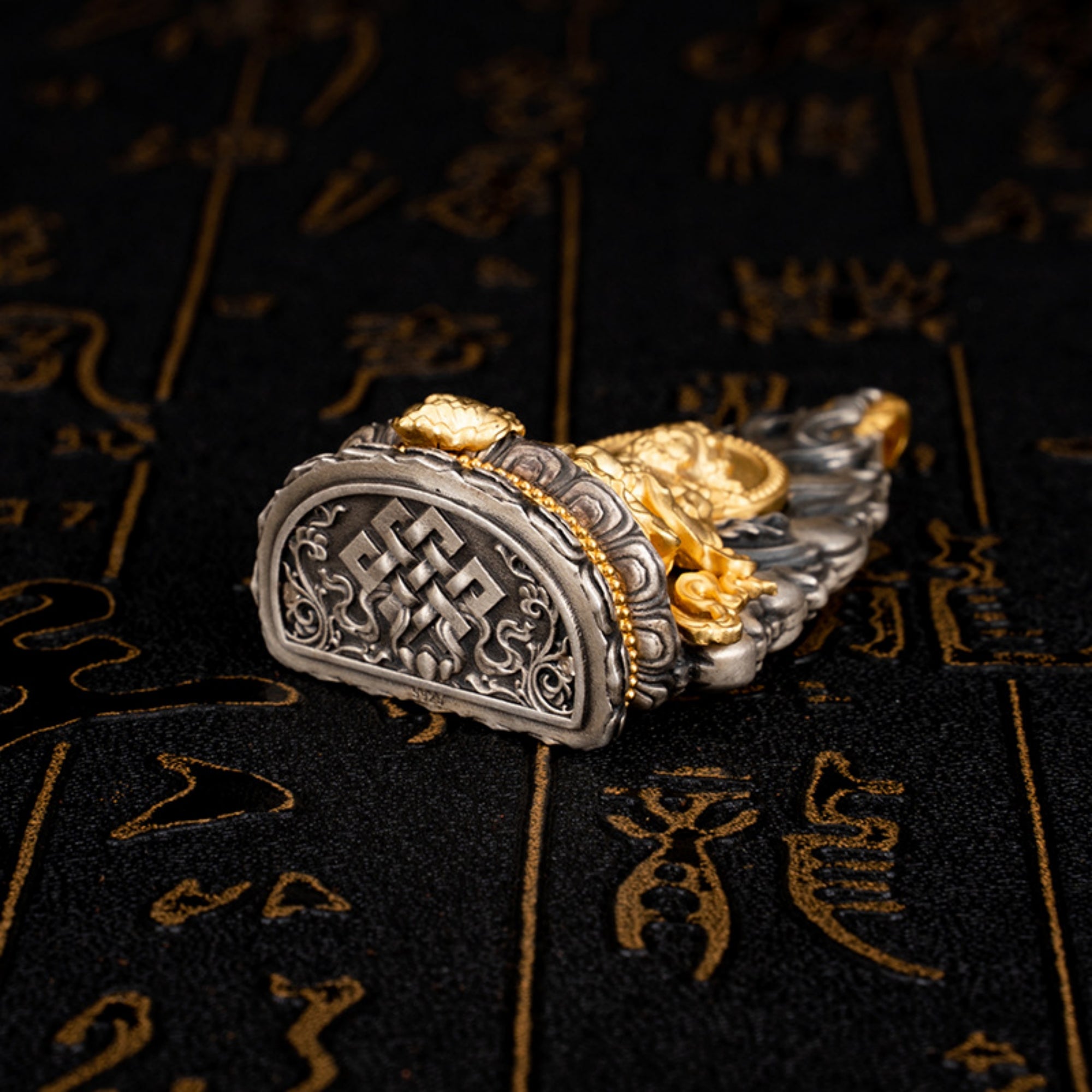 Tibetan Buddhist Yellow Jambhala Deity Sterling Silver Pendant