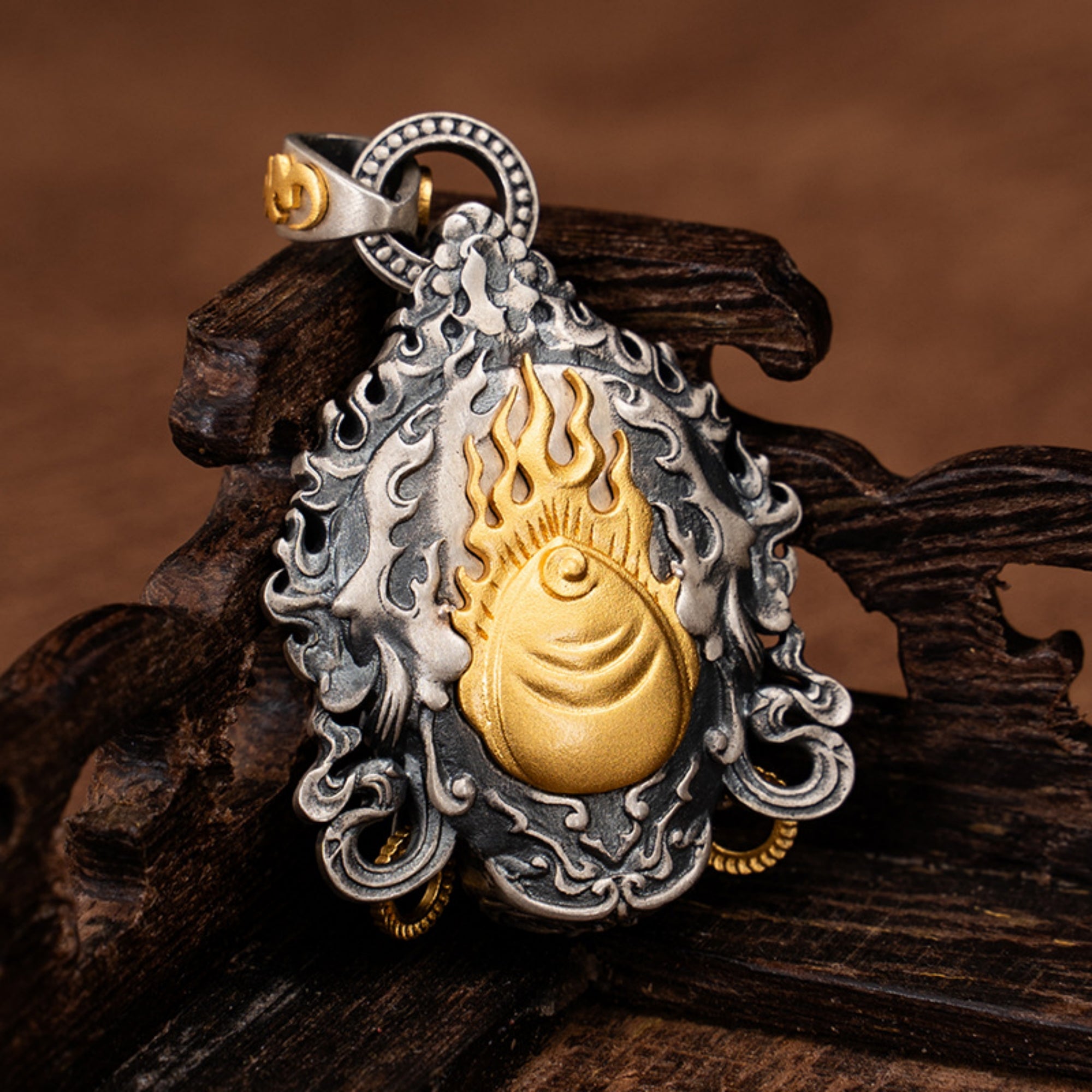 Tibetan Buddhist Yellow Jambhala Sterling Silver Pendant