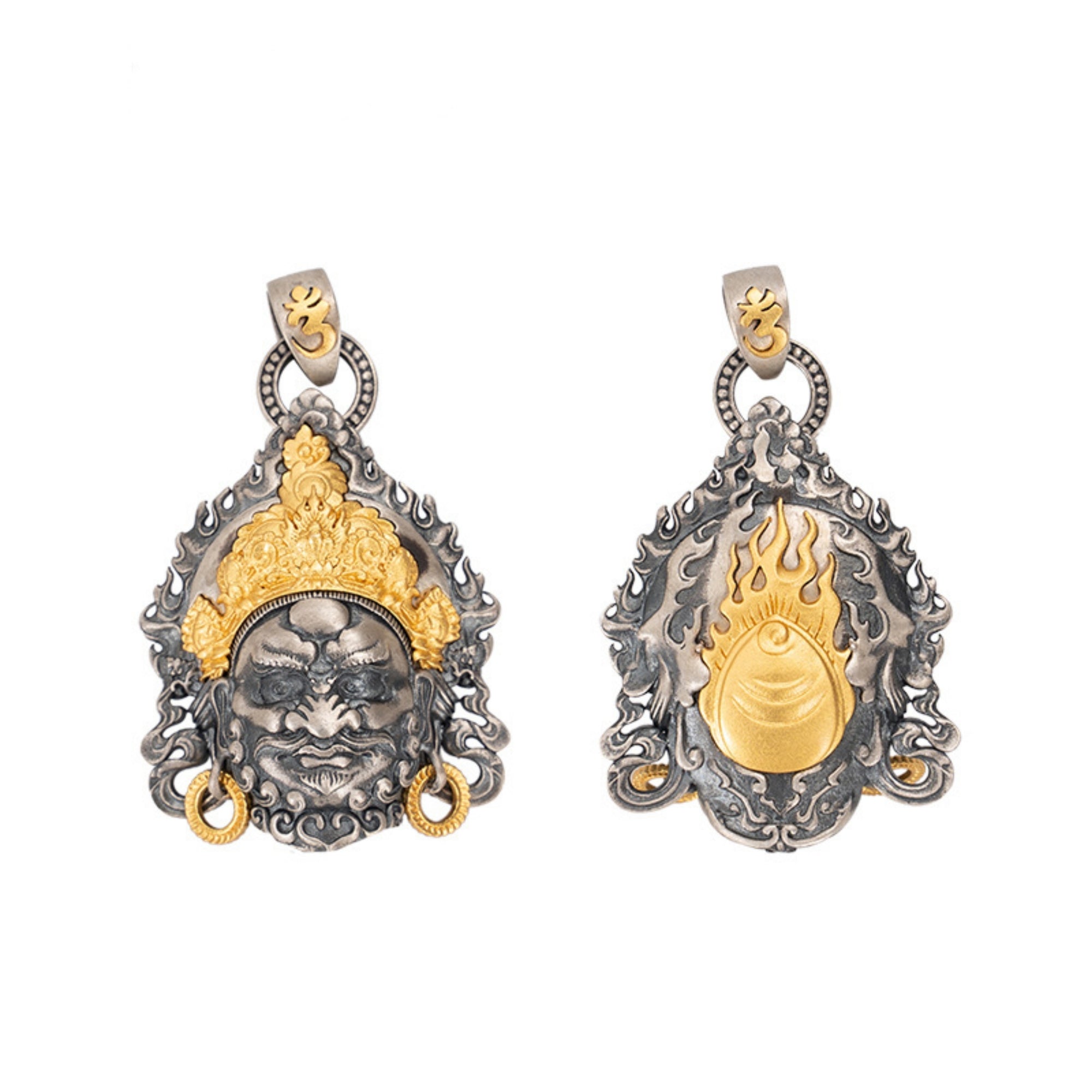 Tibetan Buddhist Yellow Jambhala Sterling Silver Pendant