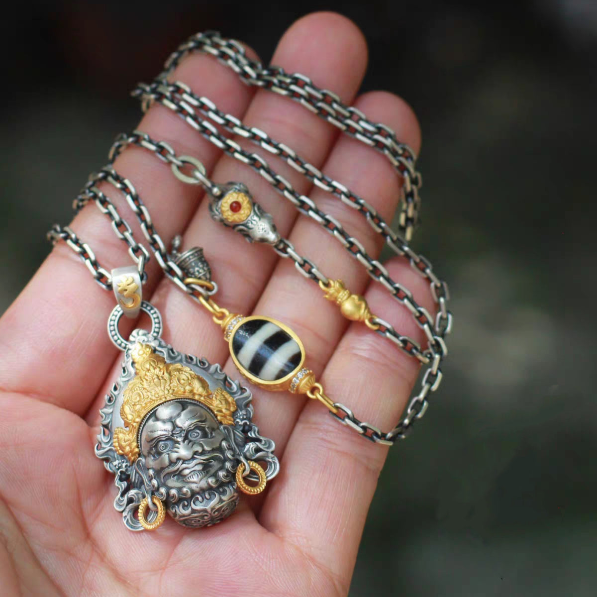 Tibetan Buddhist Yellow Jambhala Sterling Silver Pendant