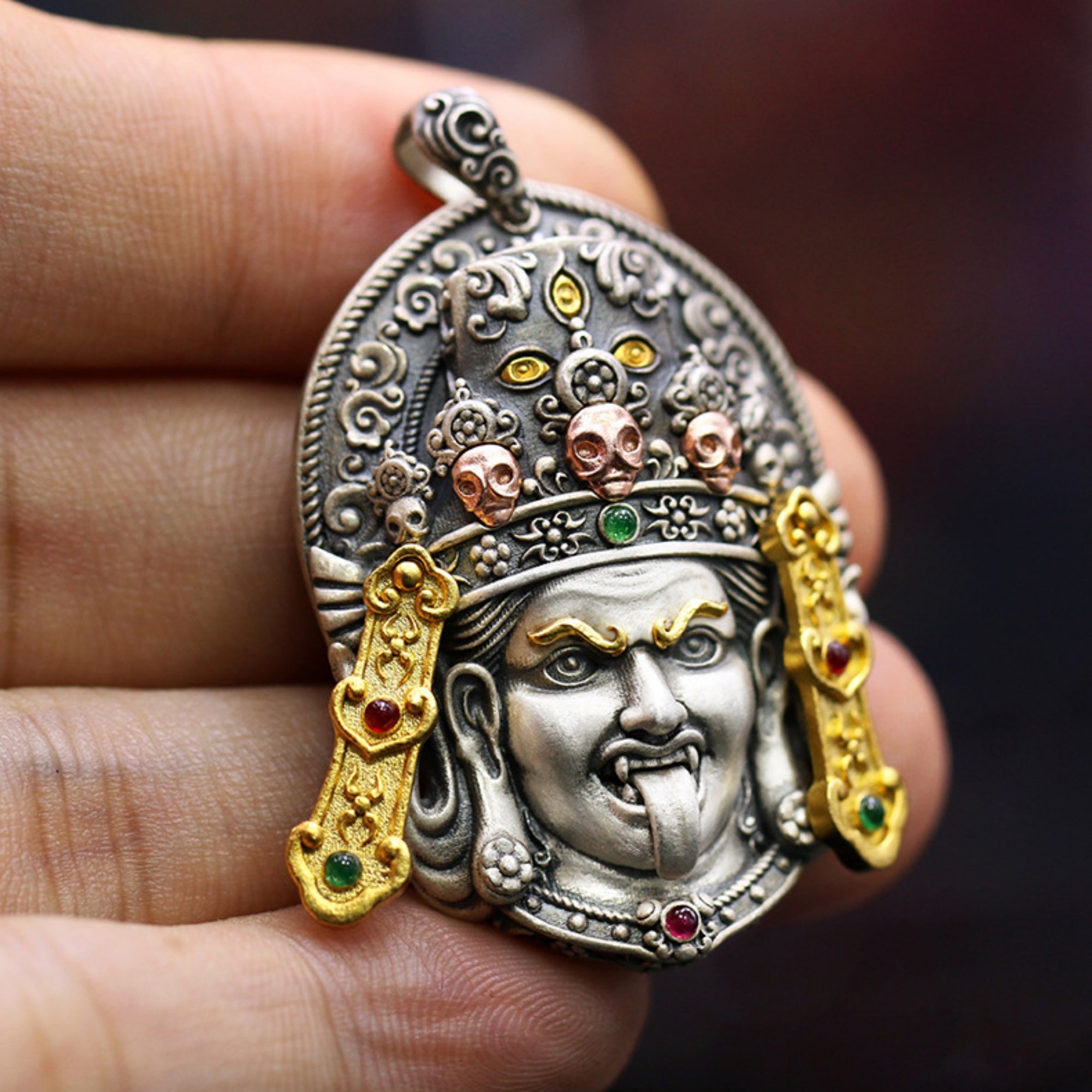 Tibetan Buddhist Zakiram Gemstone Sterling Silver Pendant