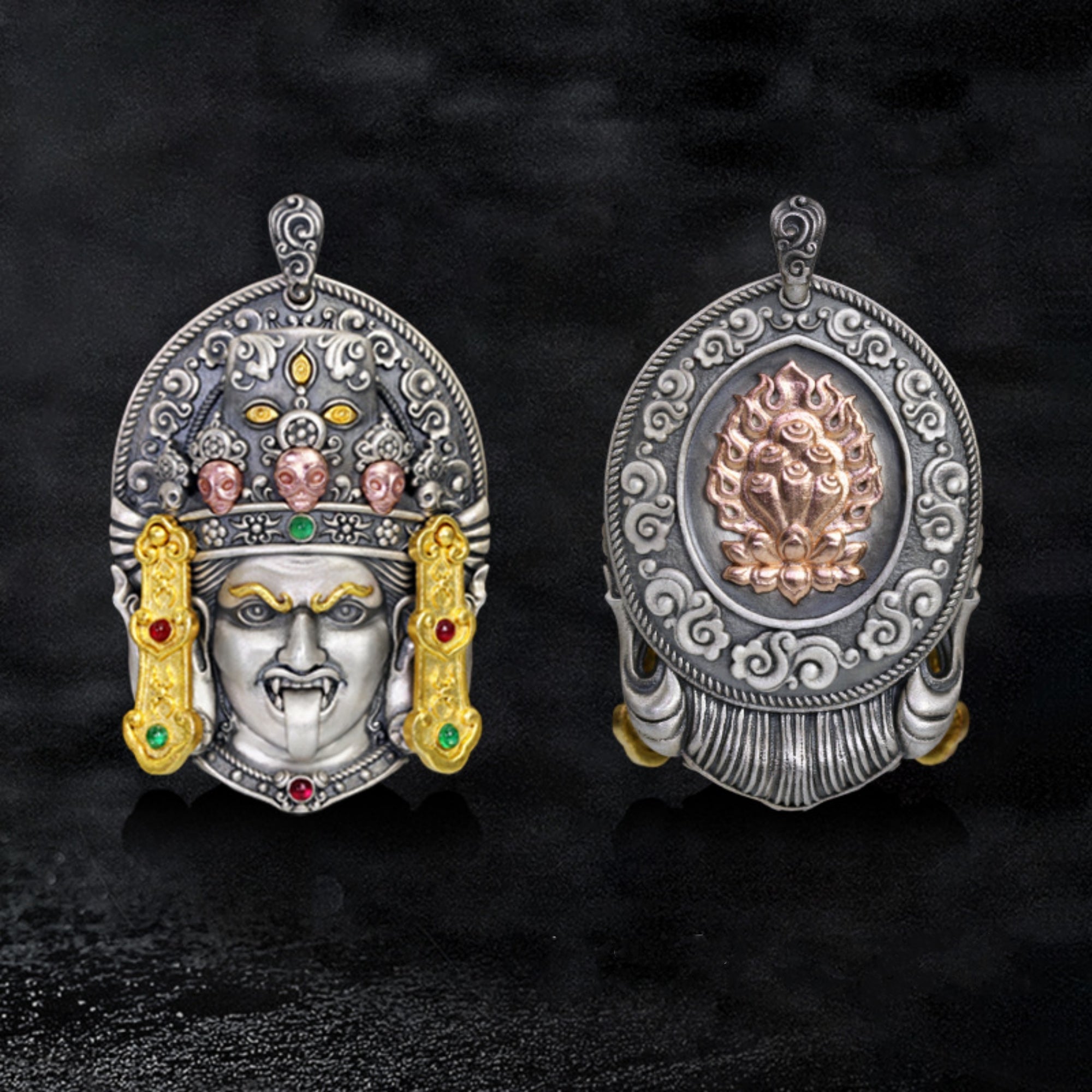 Tibetan Buddhist Zakiram Gemstone Sterling Silver Pendant