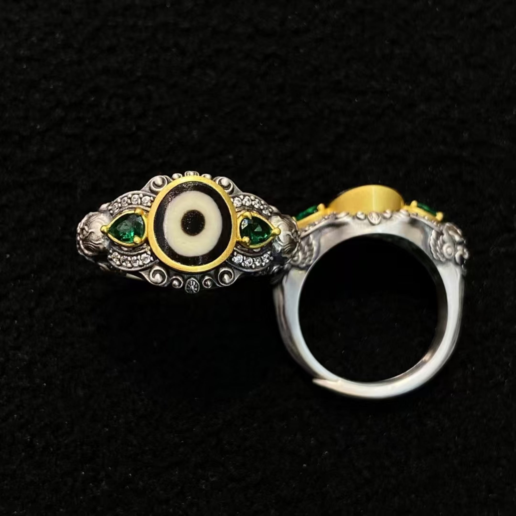 Tibetan Chitipati Dzi Silver Ring