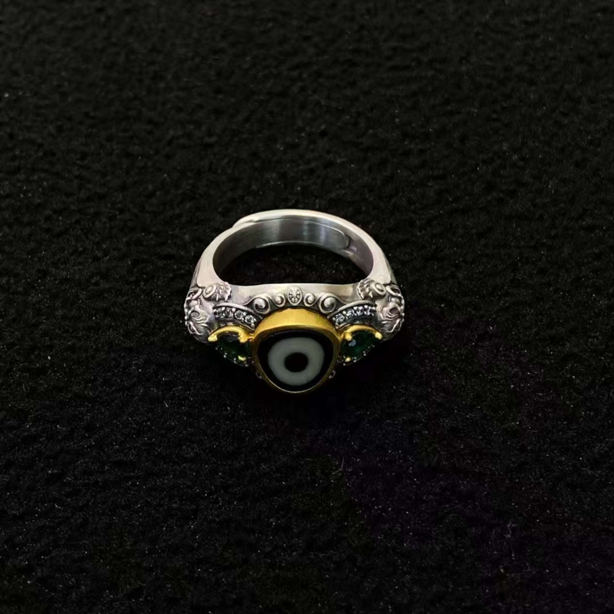 Tibetan Chitipati Dzi Silver Ring