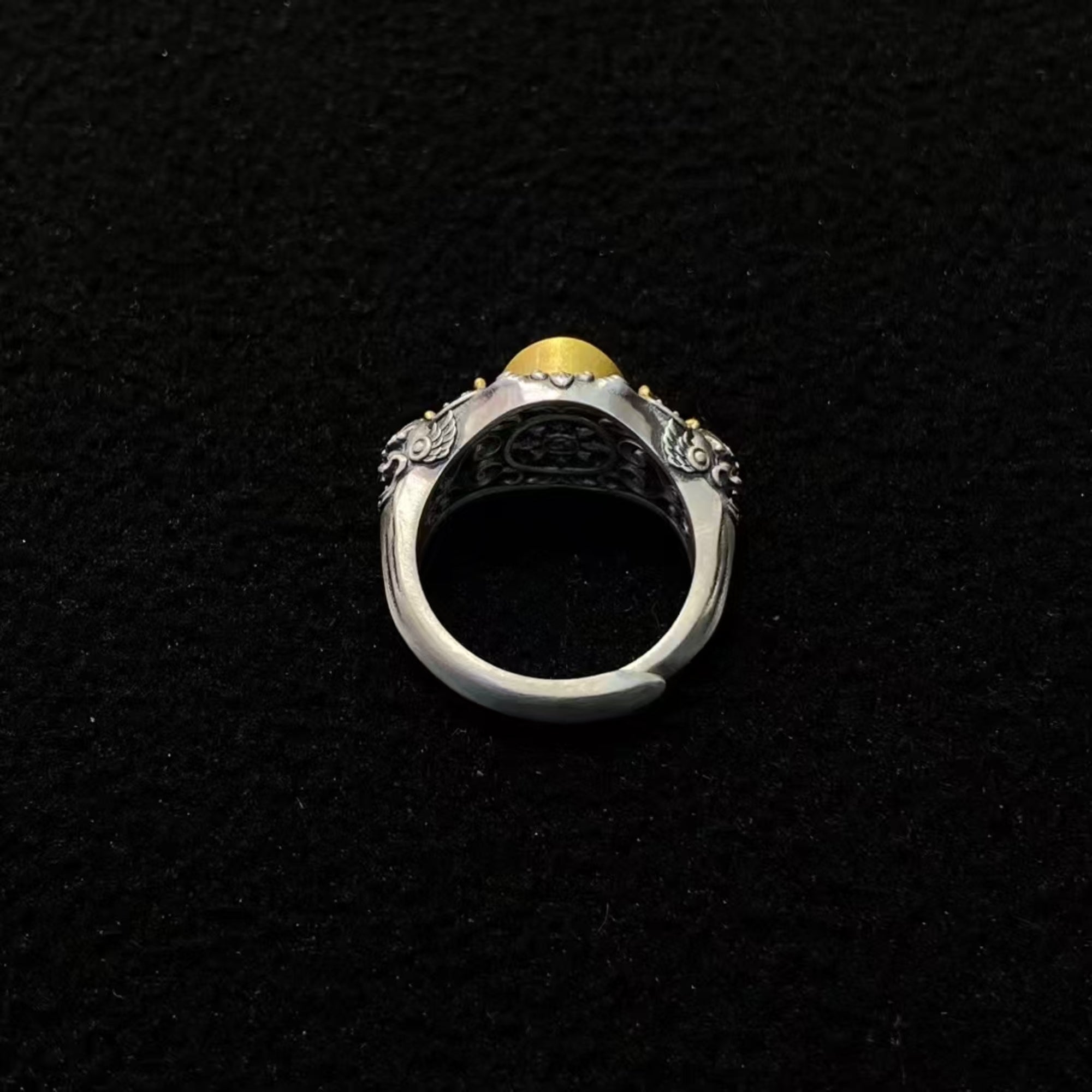 Tibetan Chitipati Dzi Silver Ring