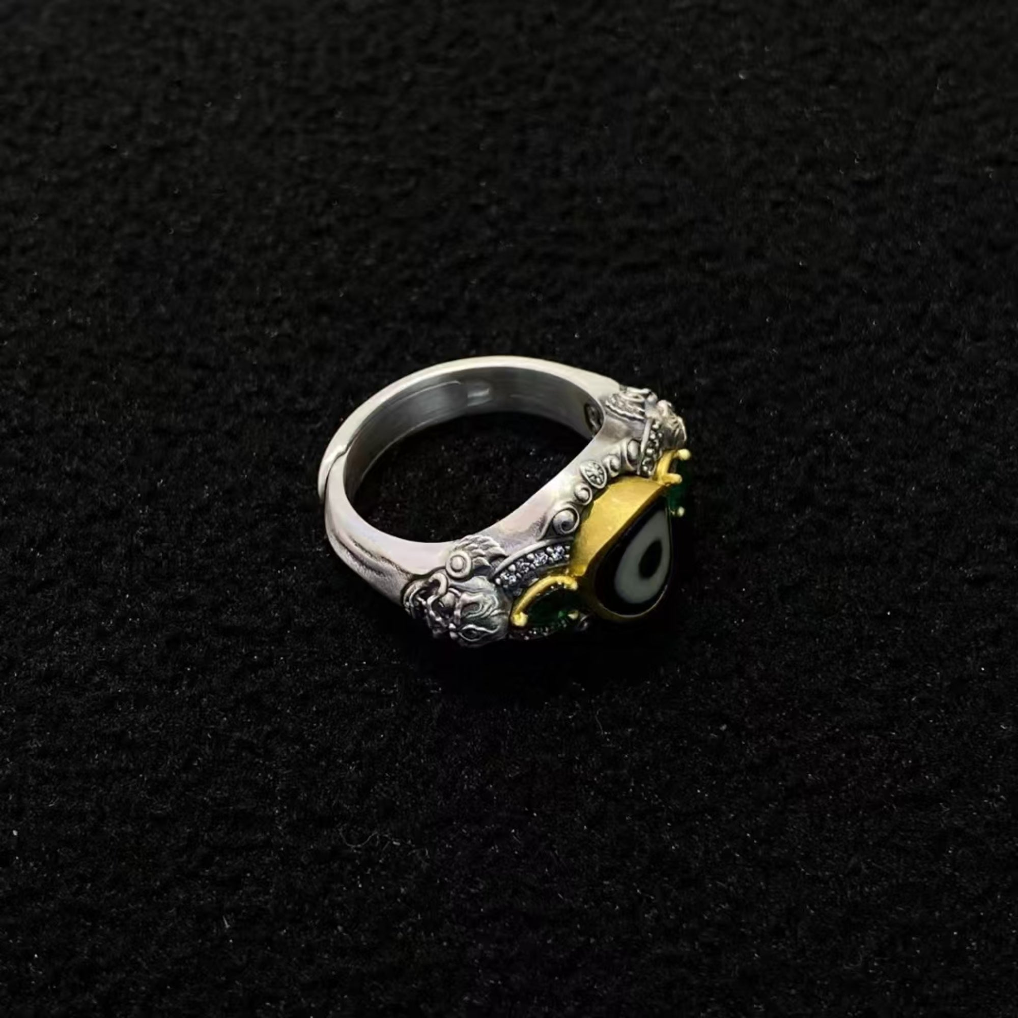 Tibetan Chitipati Dzi Silver Ring