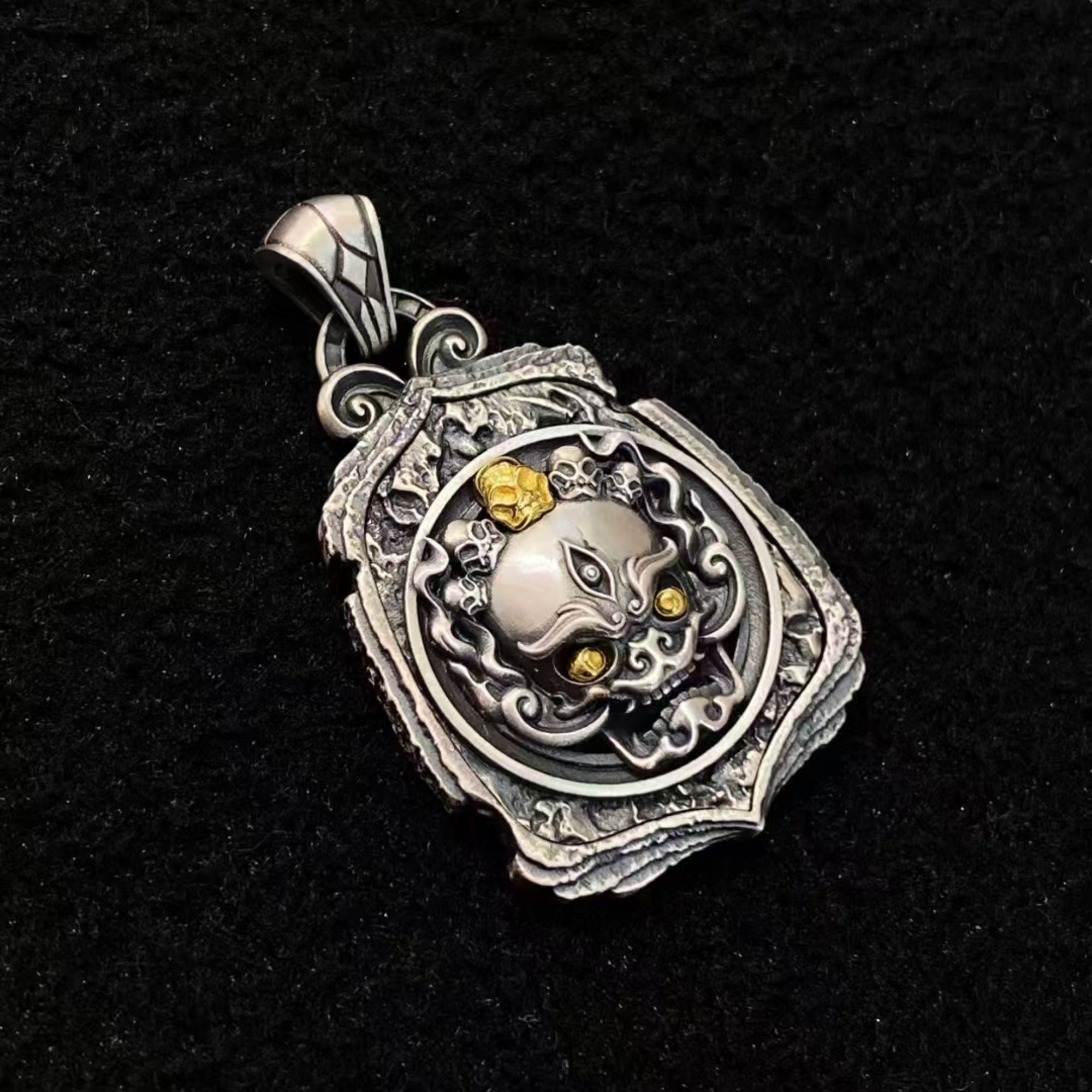Tibetan Chitipati Silver Amulet Pendant