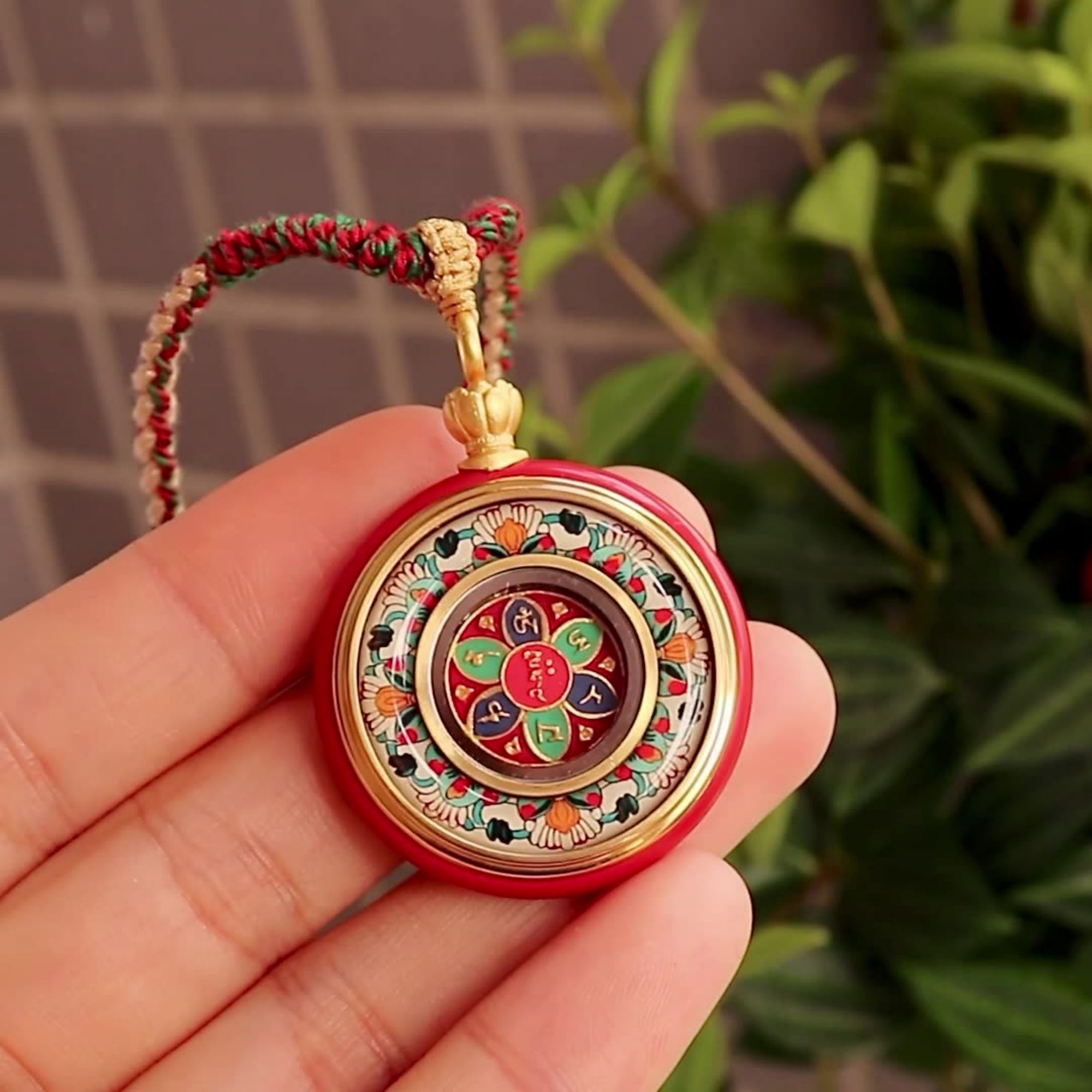 Tibetan Cinnabar Om Mani Padme Hum Amulet Necklace