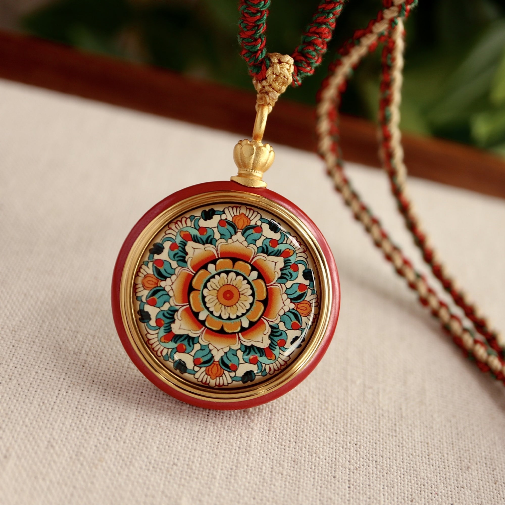 Tibetan Cinnabar Om Mani Padme Hum Amulet Necklace