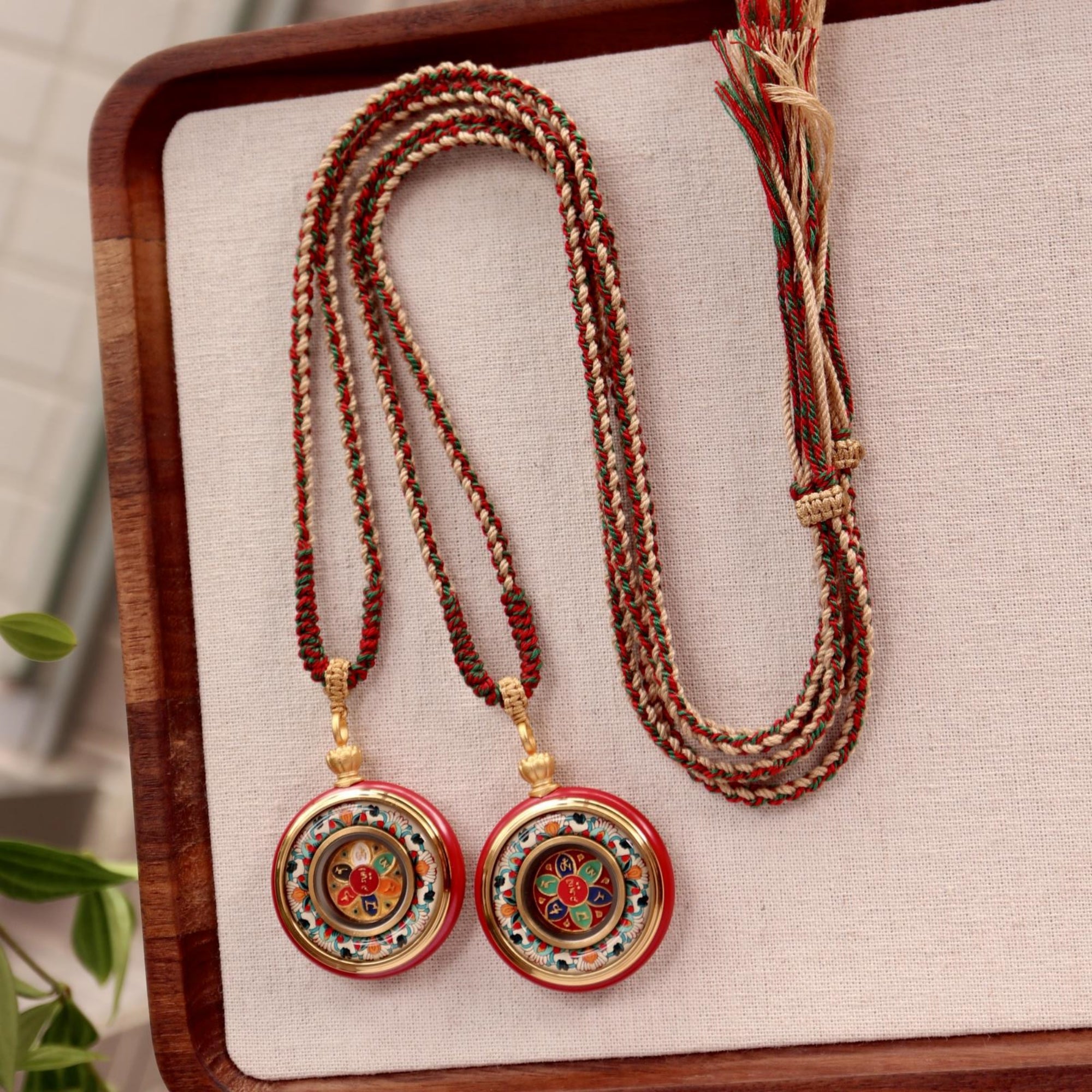 Tibetan Cinnabar Om Mani Padme Hum Amulet Necklace