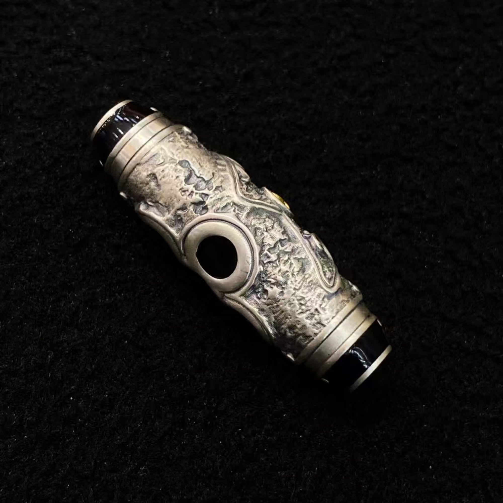 Tibetan Cloisonné Lightning Dzi Bead Silver Amulet Pendant