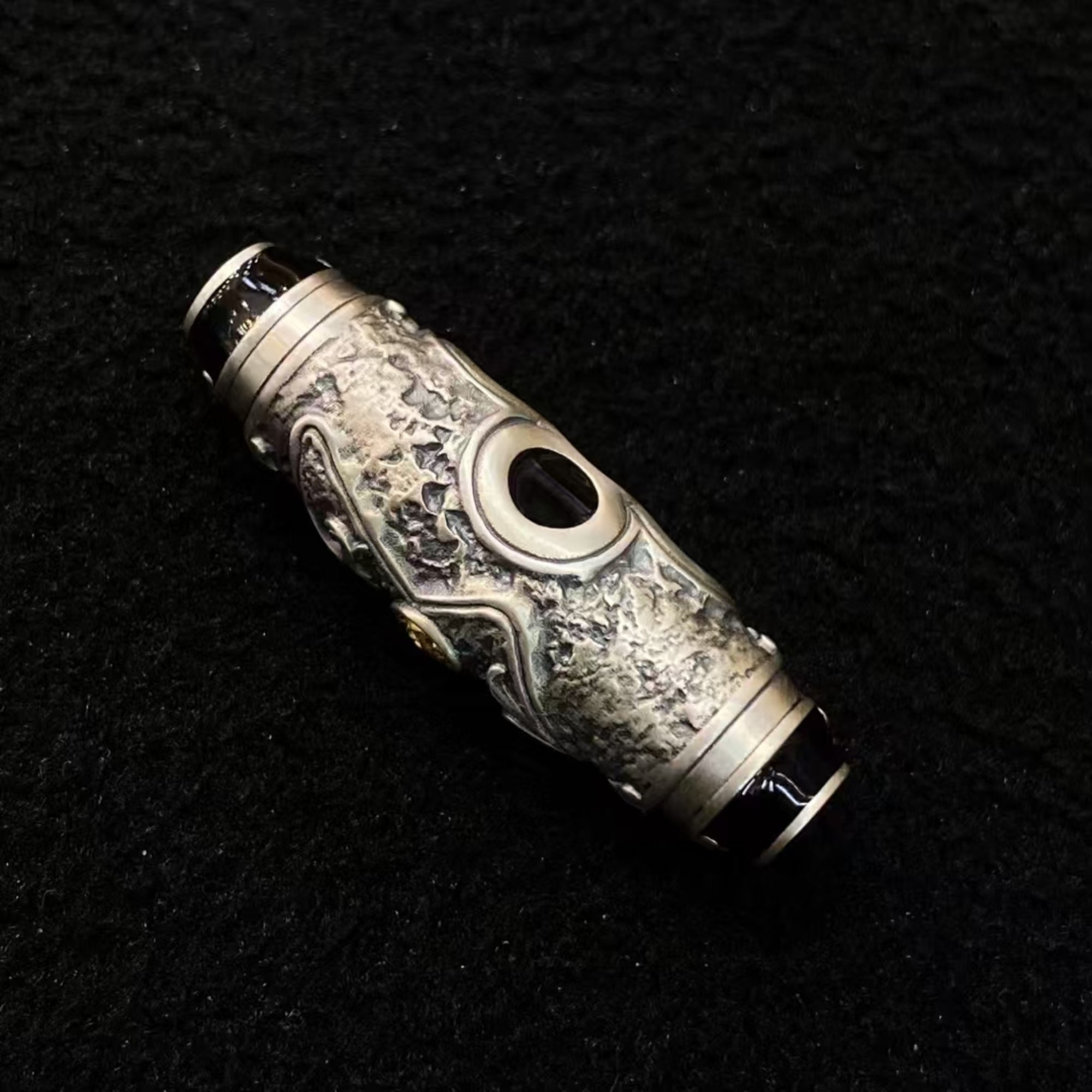 Tibetan Cloisonné Lightning Dzi Bead Silver Amulet Pendant