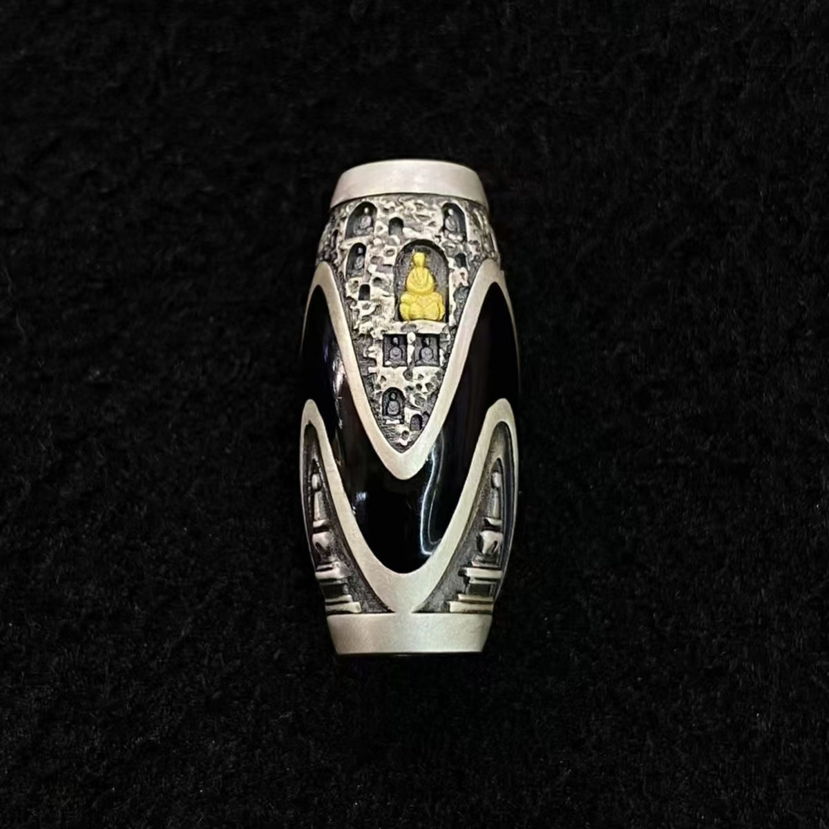Tibetan Cloisonné Stupa Dzi Bead Silver Amulet Pendant