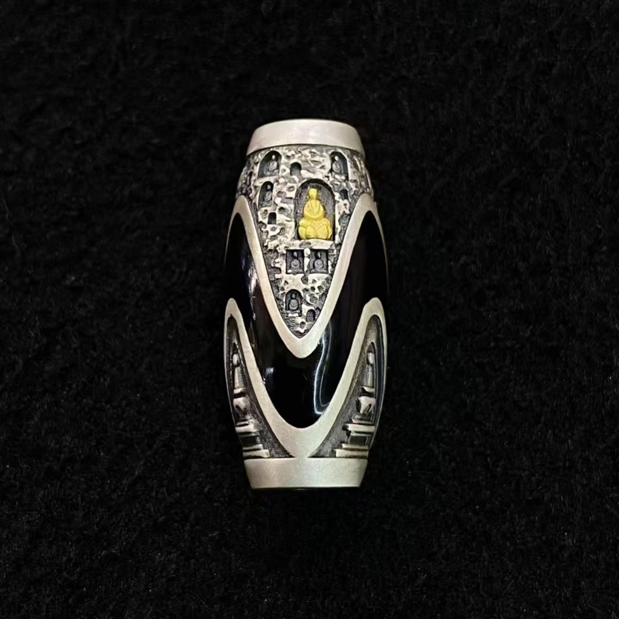 Tibetan Cloisonné Stupa Dzi Bead Silver Amulet Pendant