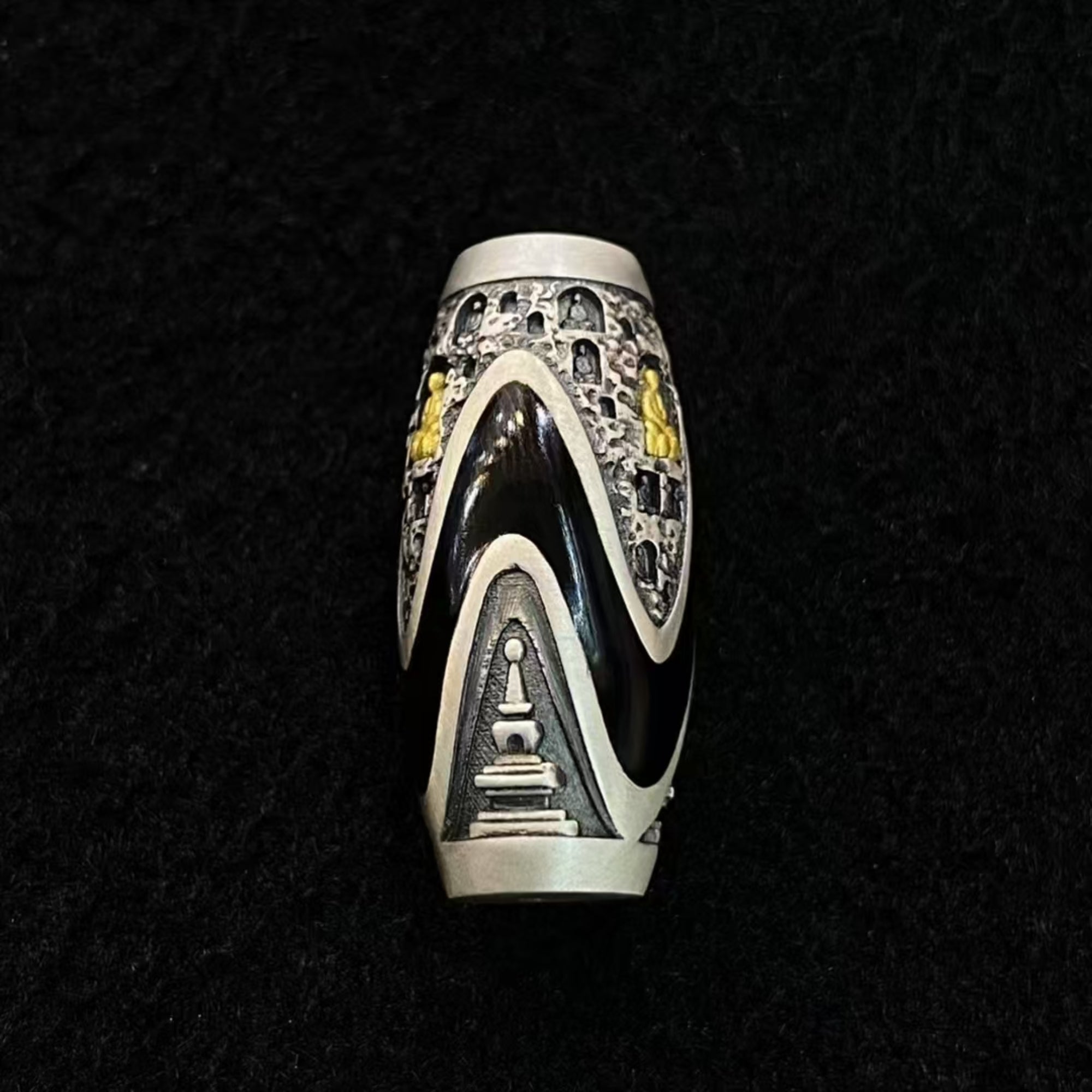 Tibetan Cloisonné Stupa Dzi Bead Silver Amulet Pendant