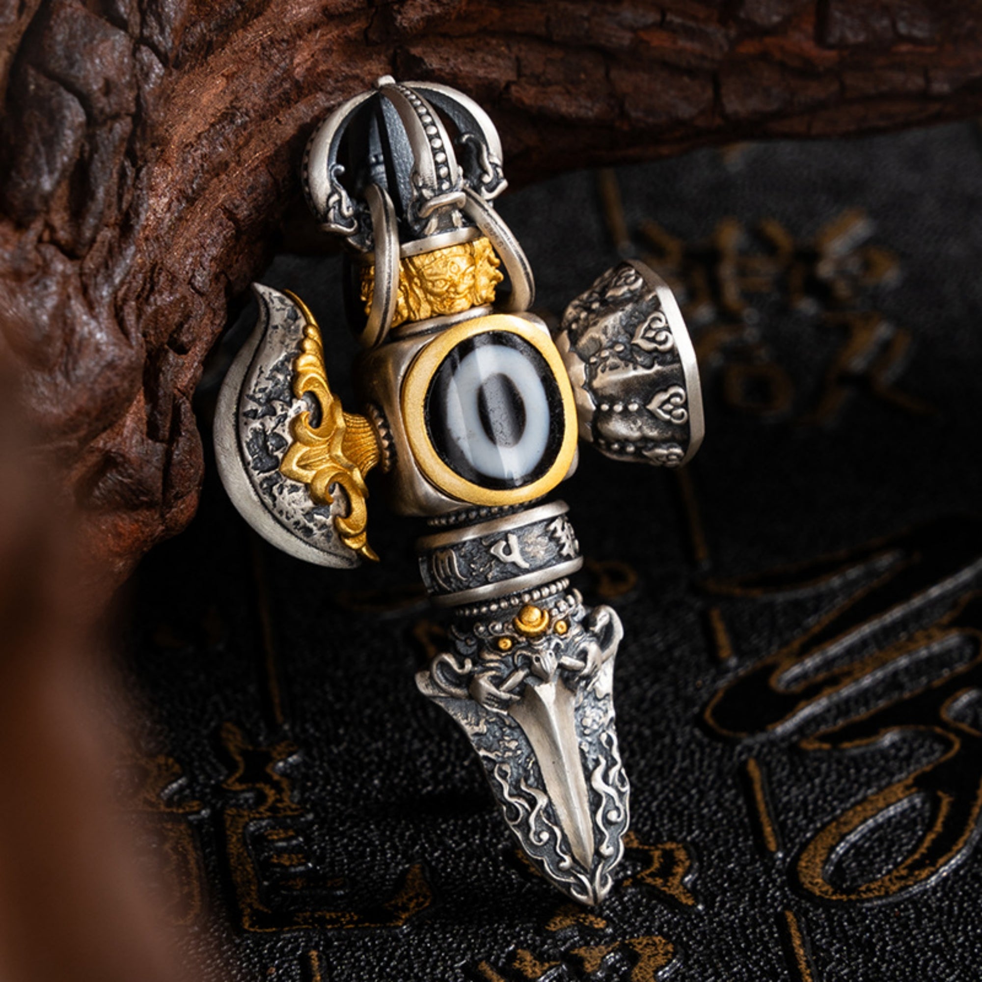 Tibetan Demon-Subduing Vajra Sterling Silver Pendant