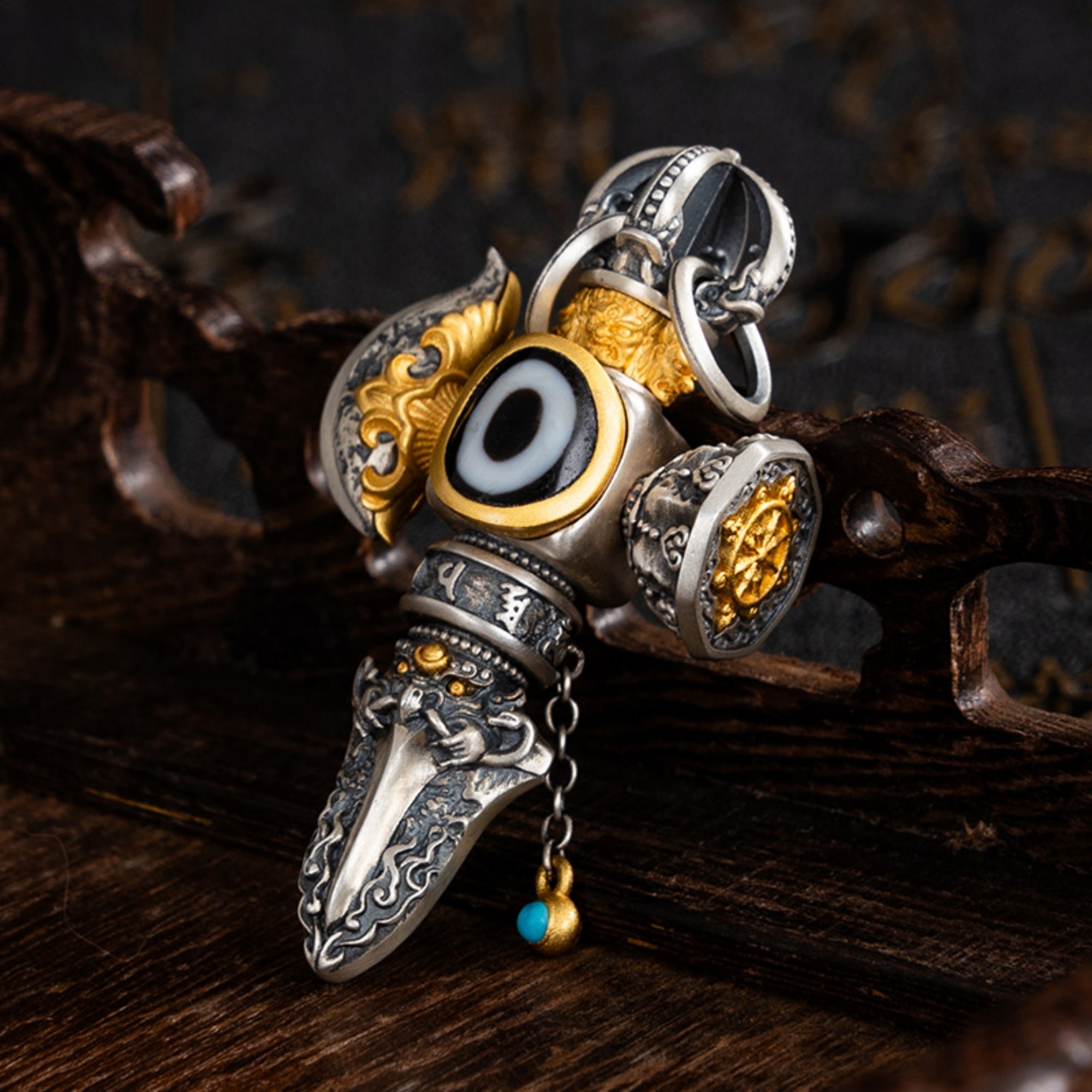 Tibetan Demon-Subduing Vajra Sterling Silver Pendant