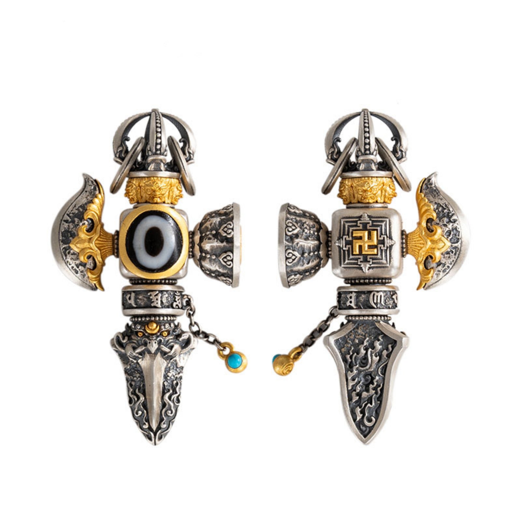 Tibetan Demon-Subduing Vajra Sterling Silver Pendant