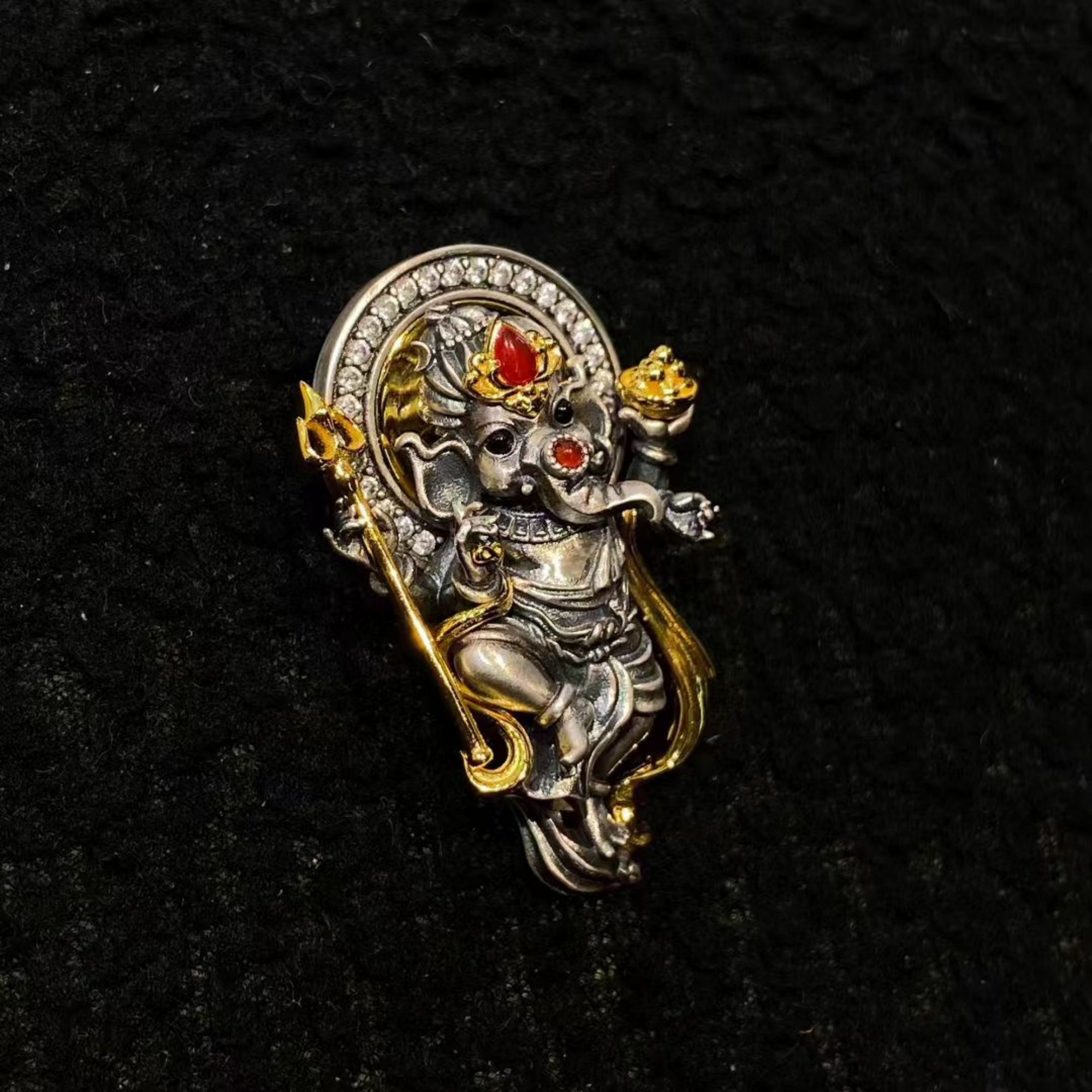 Tibetan Four-Armed Elephant-Headed Deity (Ganapati) Sterling Silver Pendant