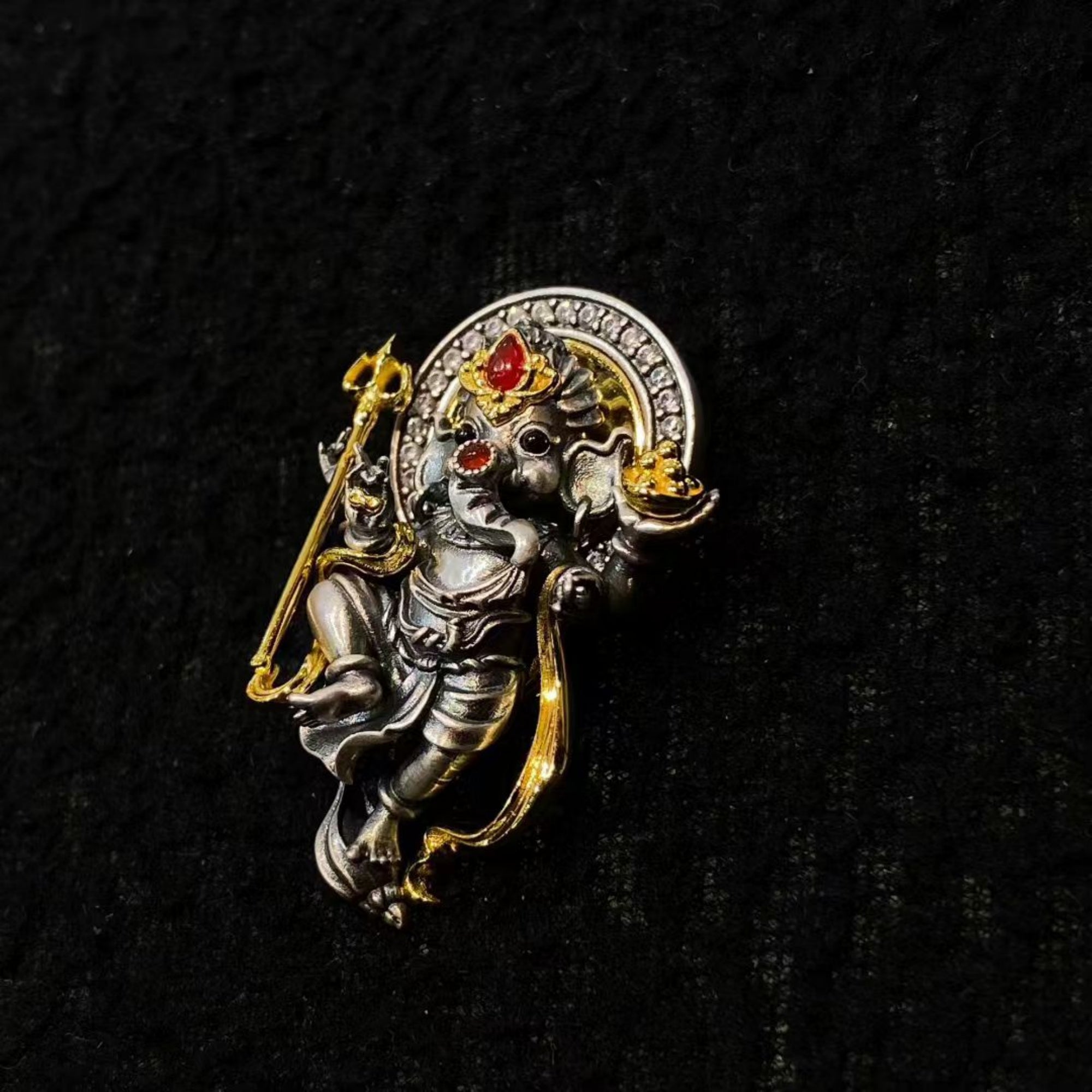 Tibetan Four-Armed Elephant-Headed Deity (Ganapati) Sterling Silver Pendant