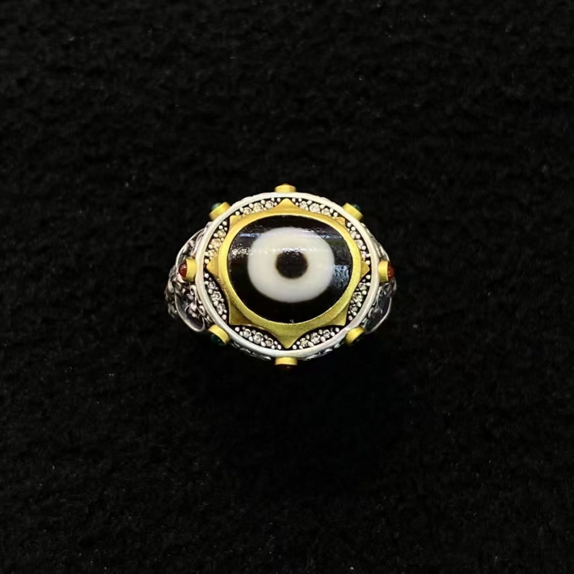 Tibetan Garuda Dzi Silver Ring