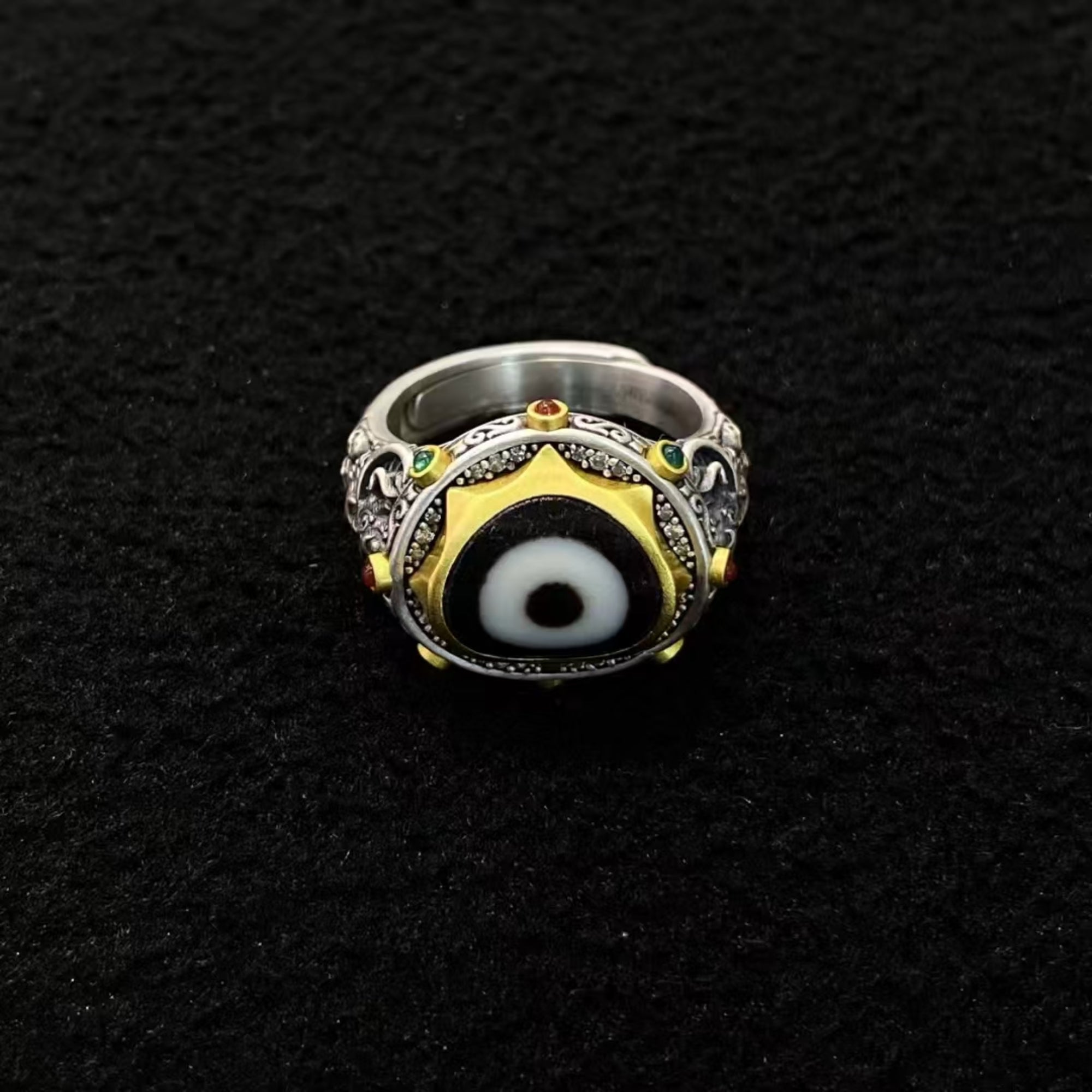 Tibetan Garuda Dzi Silver Ring