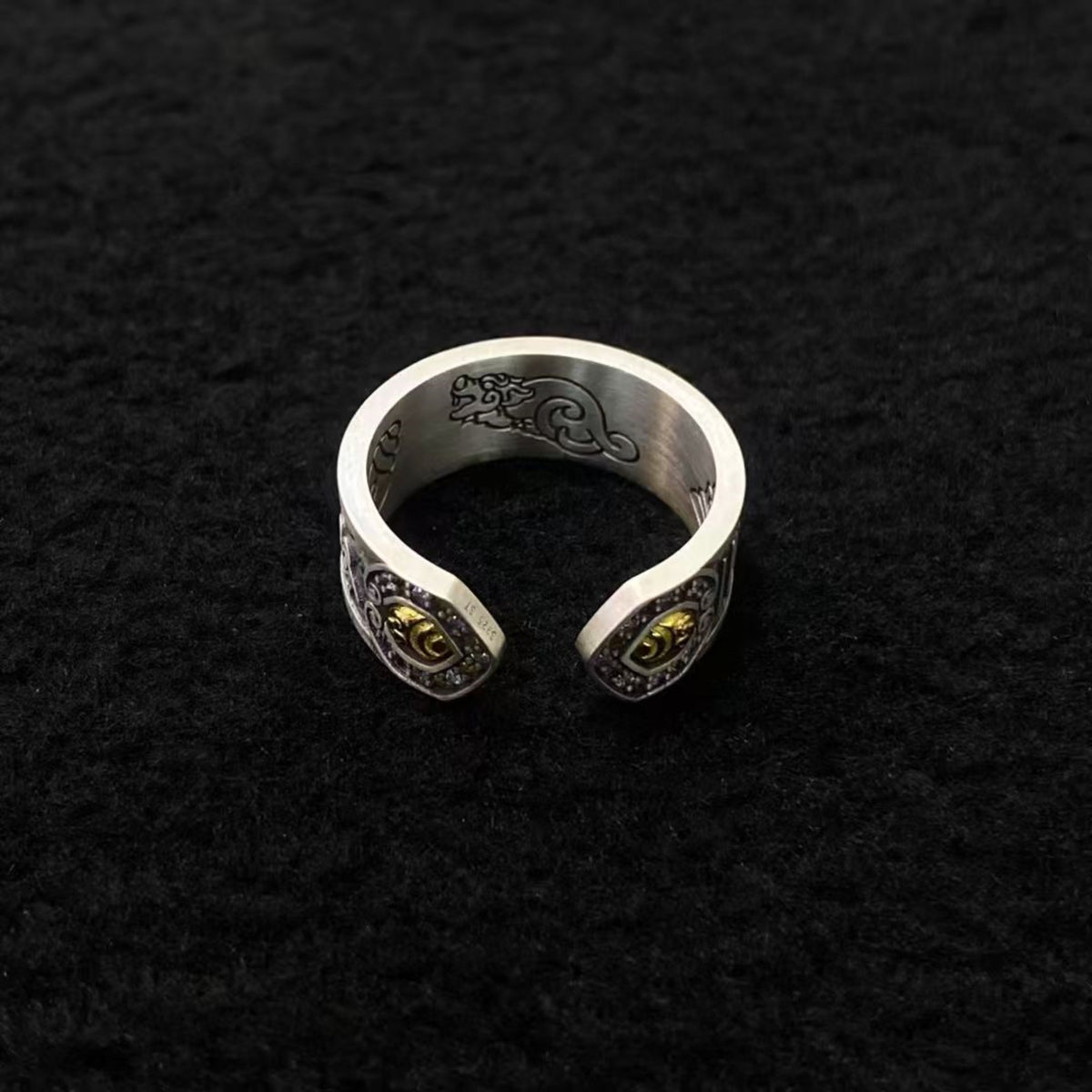 Tibetan God of Wealth Mantra Sterling Silver Adjustable Ring