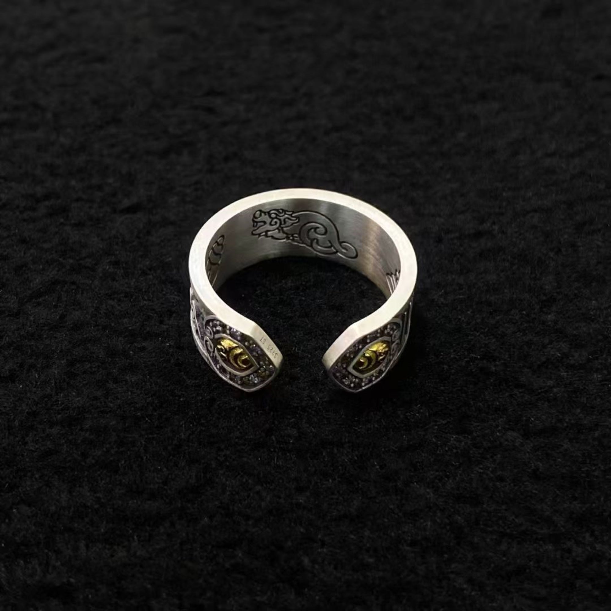 Tibetan God of Wealth Mantra Sterling Silver Adjustable Ring