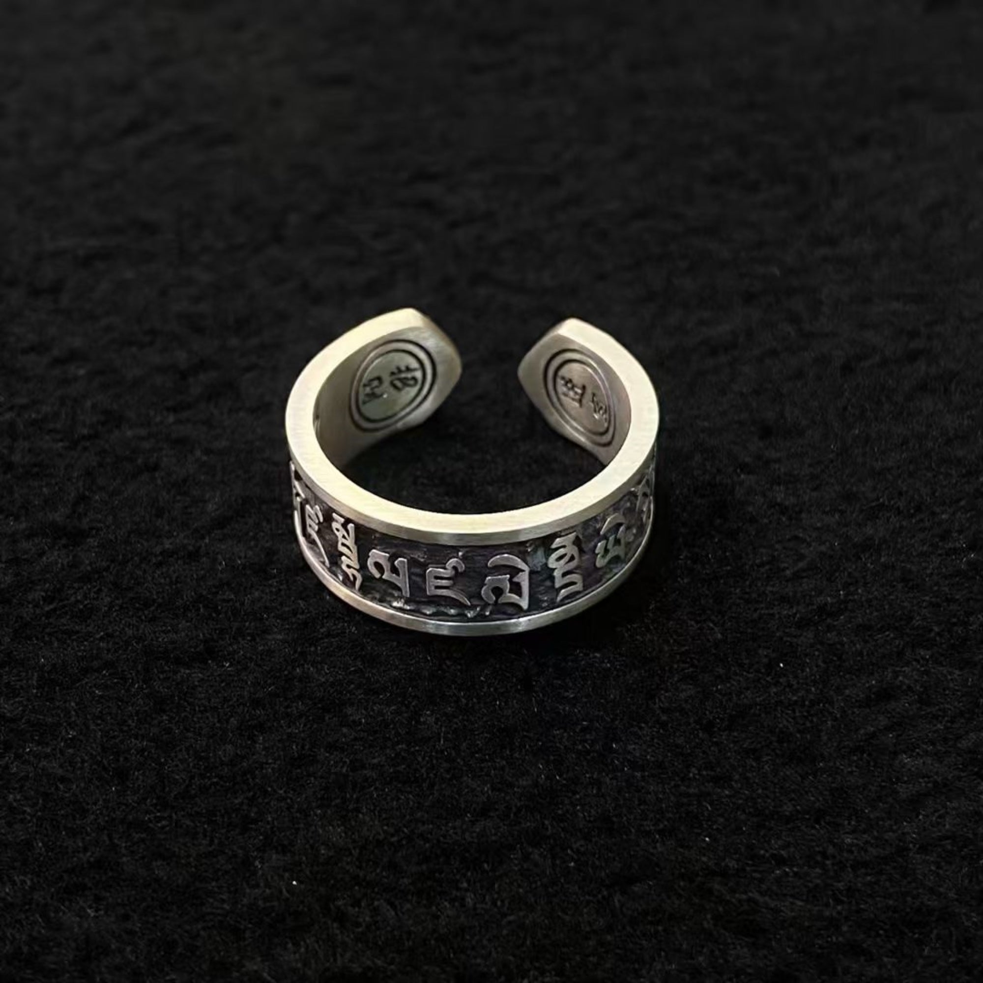 Tibetan God of Wealth Mantra Sterling Silver Adjustable Ring