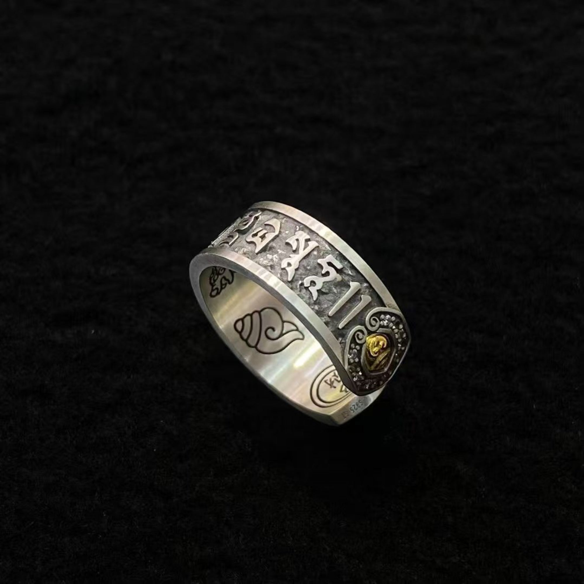 Tibetan God of Wealth Mantra Sterling Silver Adjustable Ring