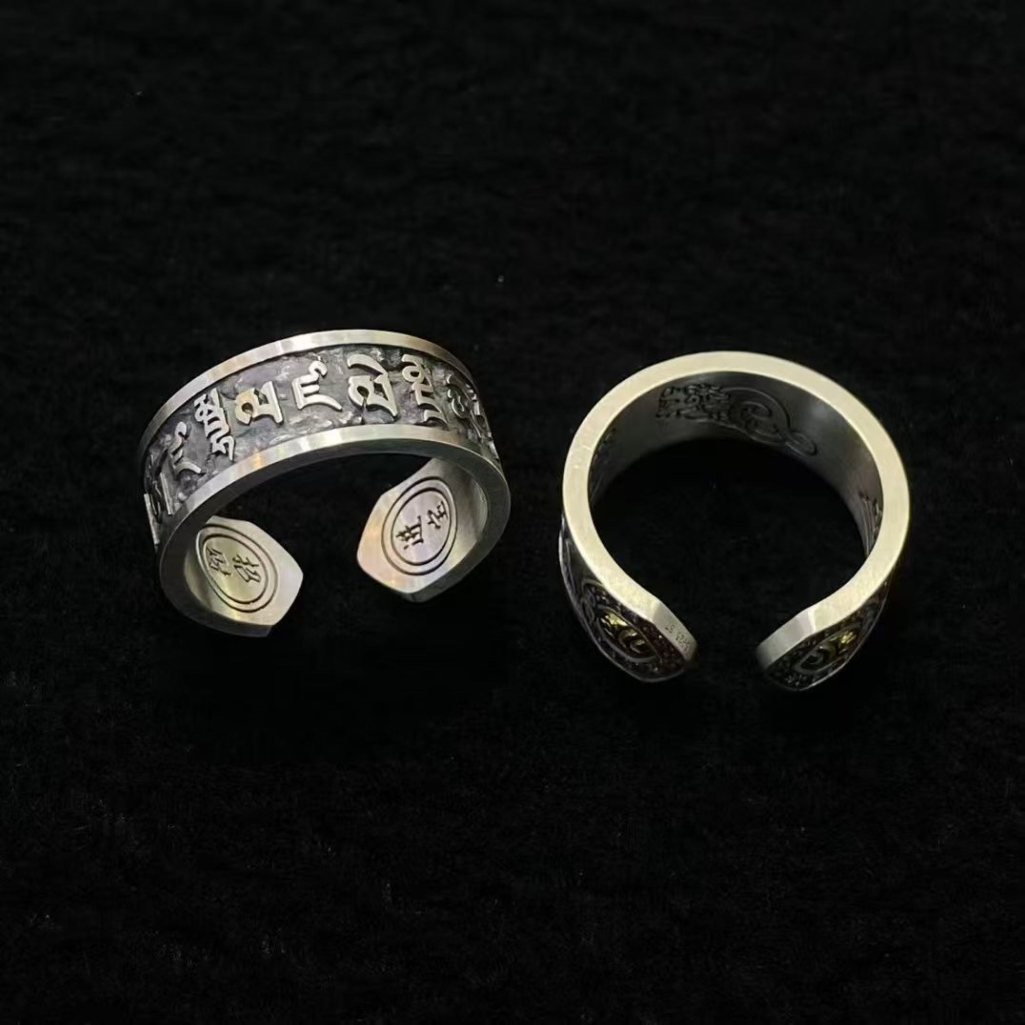 Tibetan God of Wealth Mantra Sterling Silver Adjustable Ring