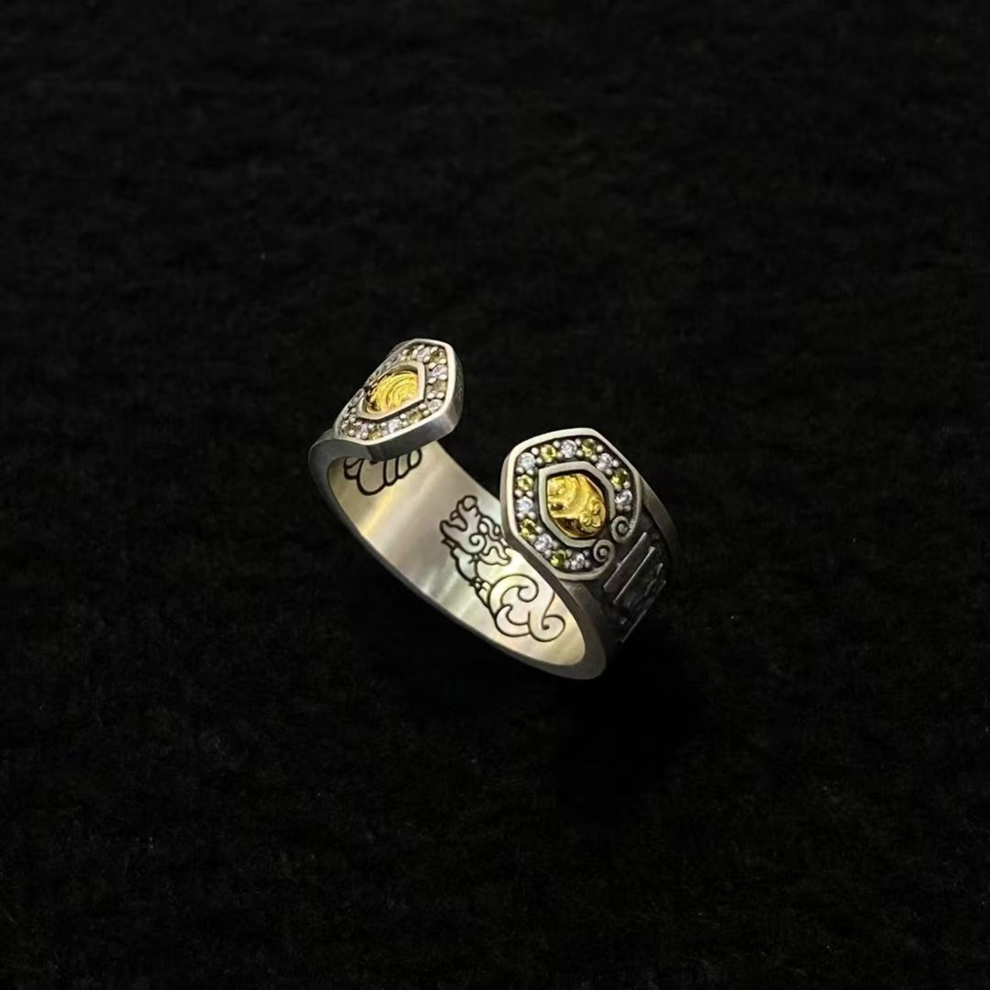 Tibetan God of Wealth Mantra Sterling Silver Adjustable Ring