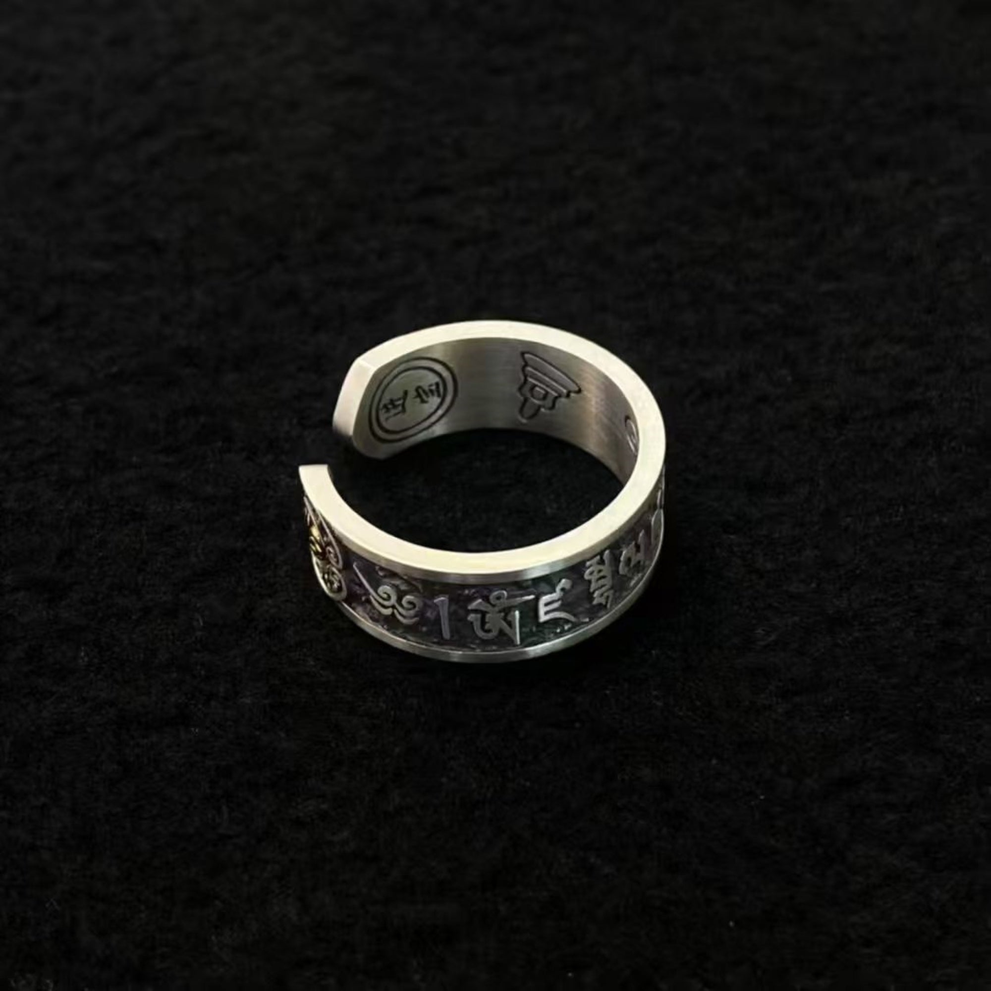 Tibetan God of Wealth Mantra Sterling Silver Adjustable Ring