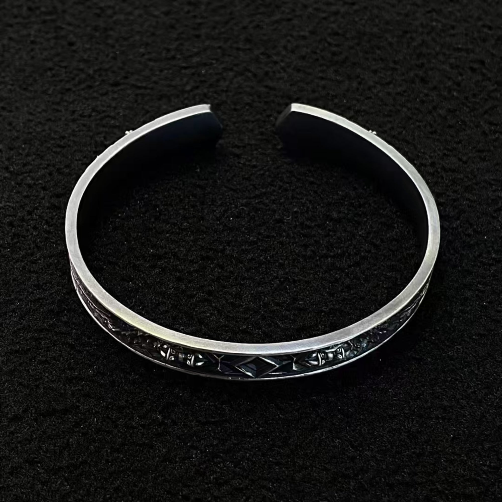Tibetan Hand-Carved Chitipati Silver Bangle