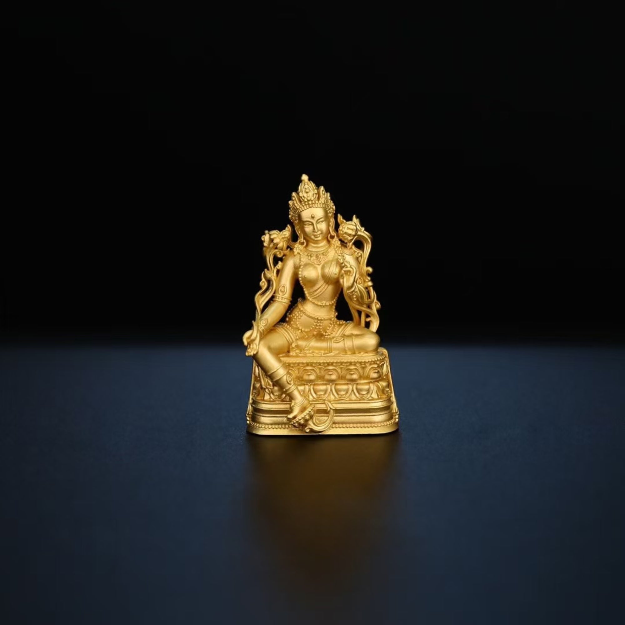 Tibetan Hand-Carved Green Tara Silver Shrine Statue