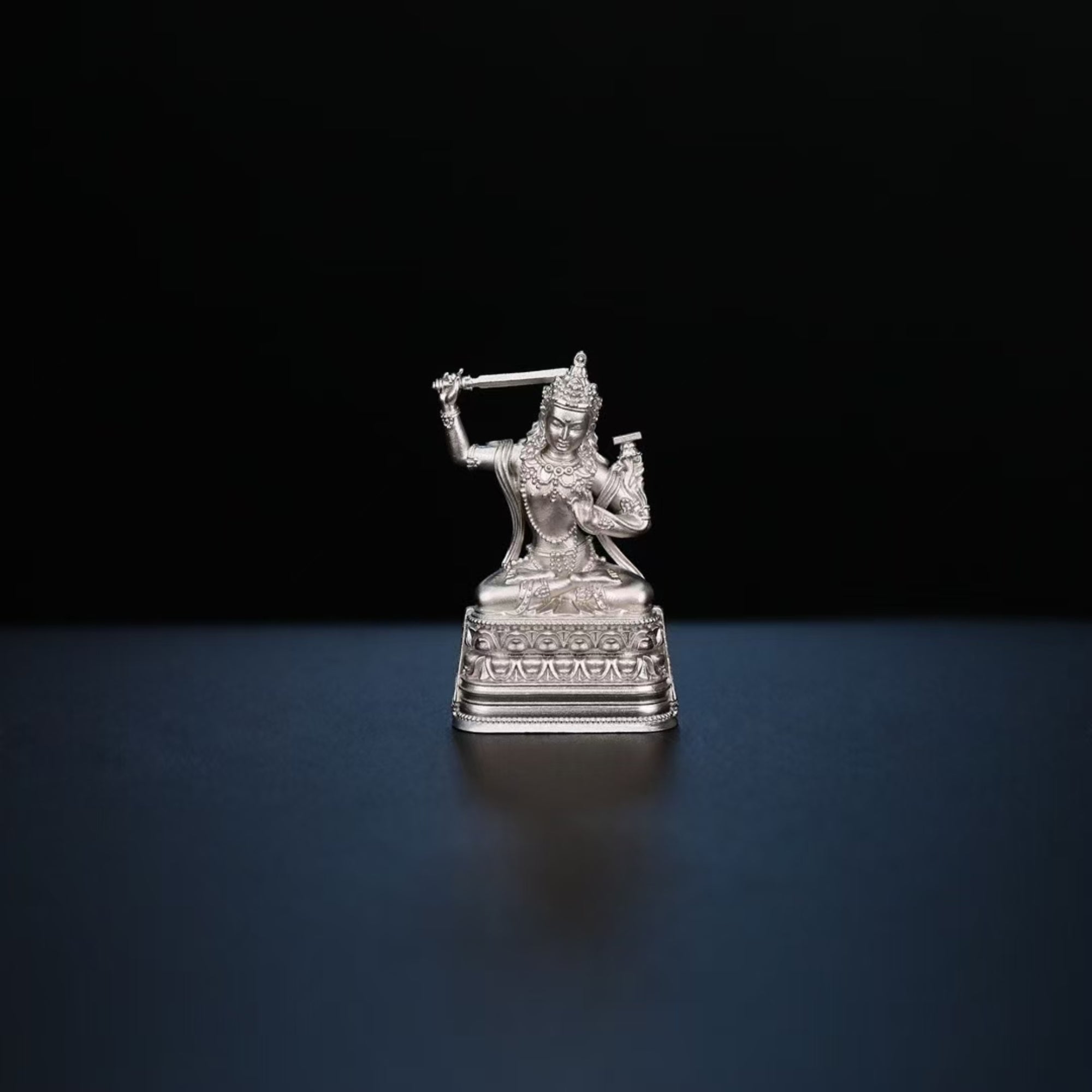 Tibetan Hand-Carved Manjushri Silver Shrine Statue