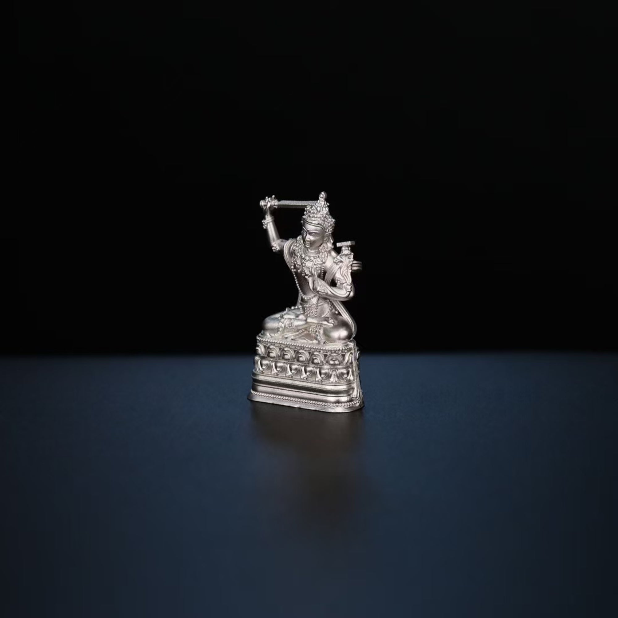 Tibetan Hand-Carved Manjushri Silver Shrine Statue