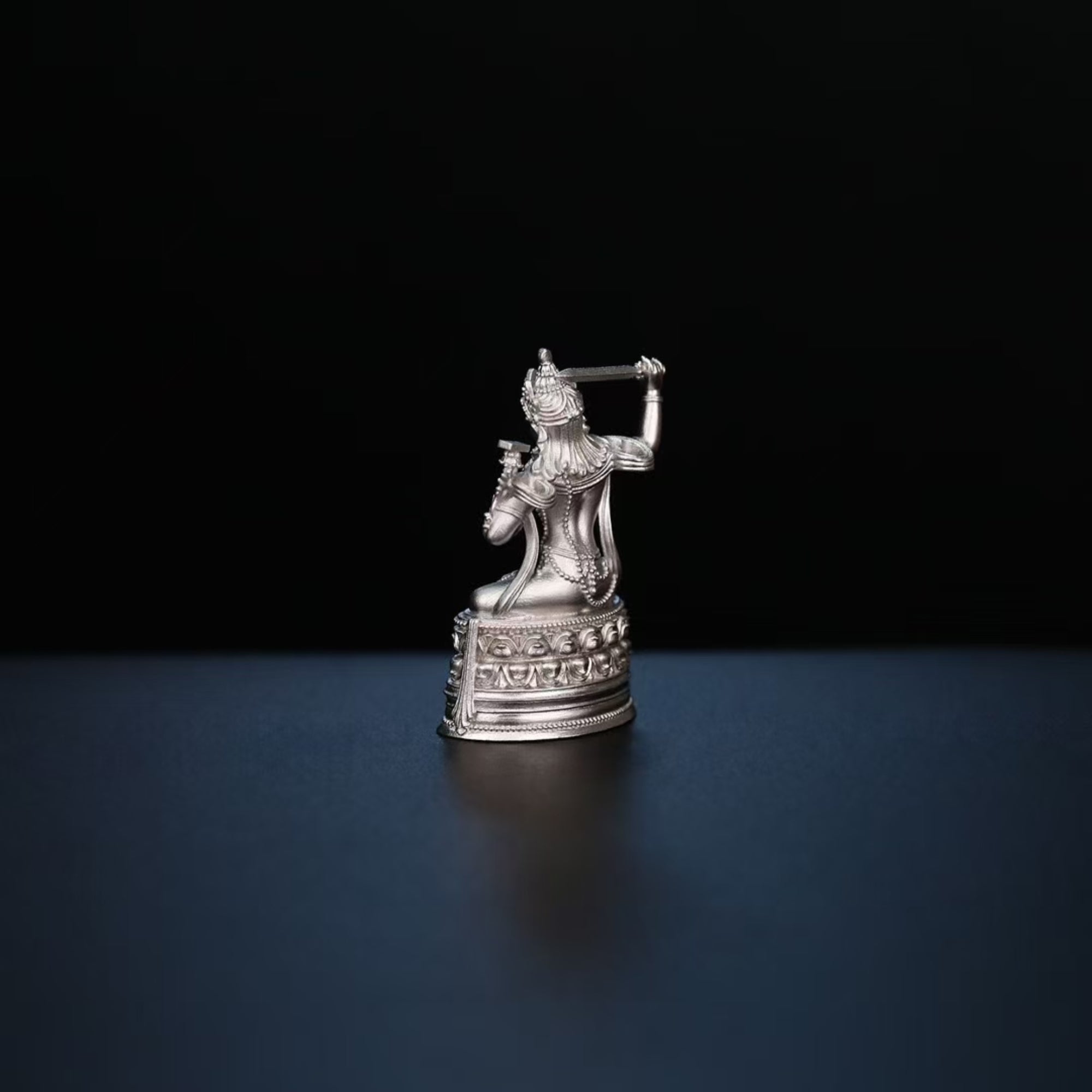 Tibetan Hand-Carved Manjushri Silver Shrine Statue