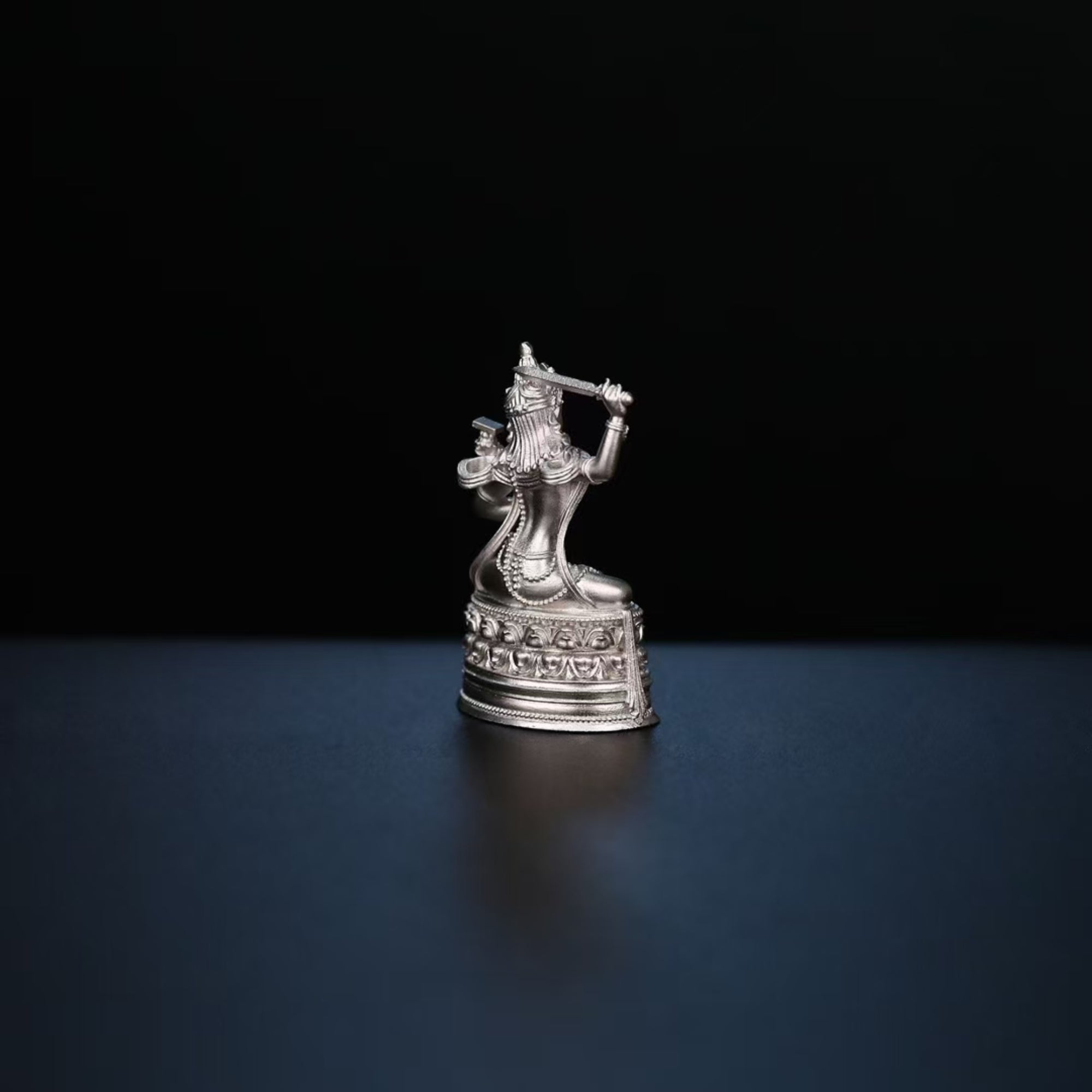 Tibetan Hand-Carved Manjushri Silver Shrine Statue