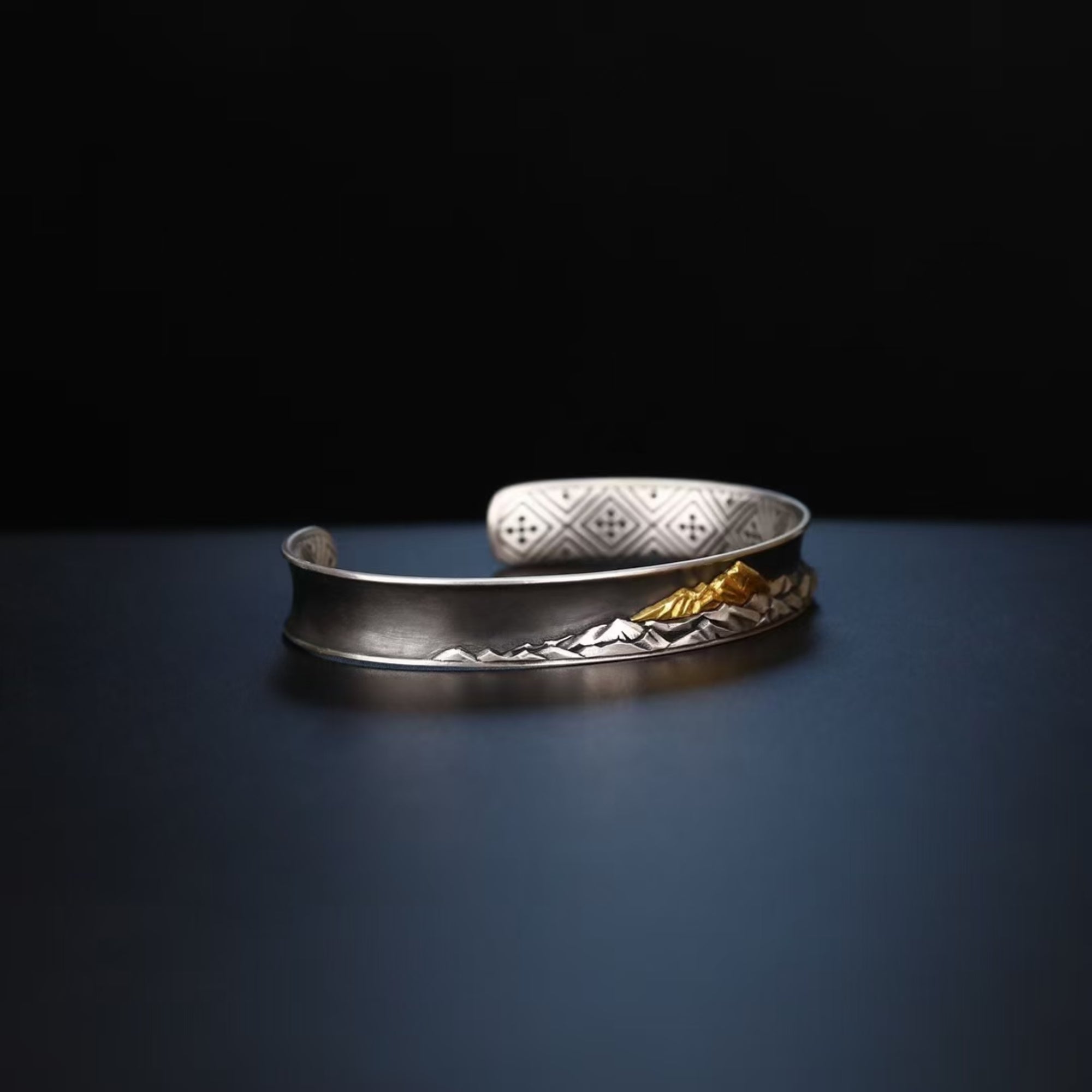 Tibetan Hand-Carved Mount Everest Gold & Silver Bangle