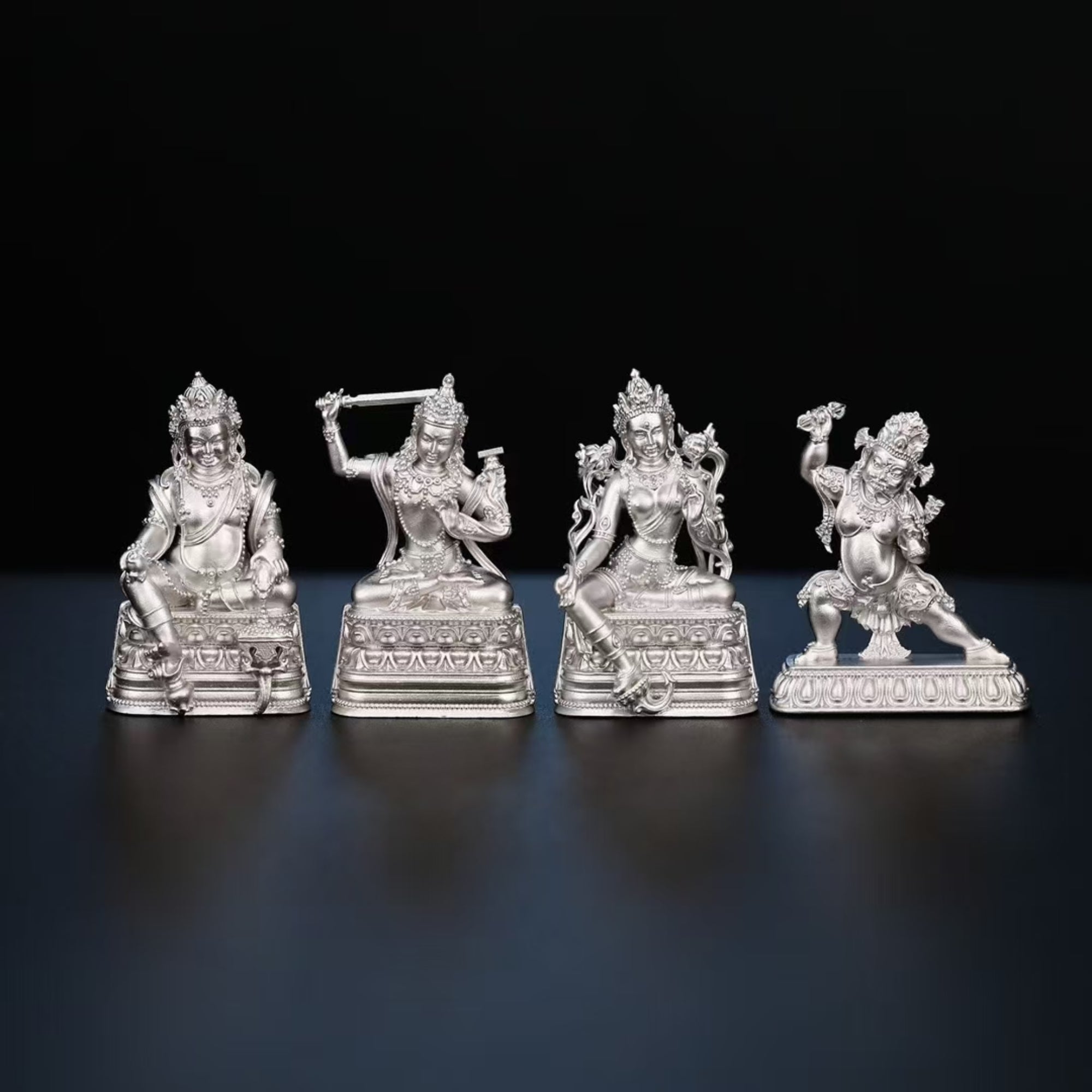 Tibetan Hand-Carved Yellow Jambhala Silver Shrine Statue