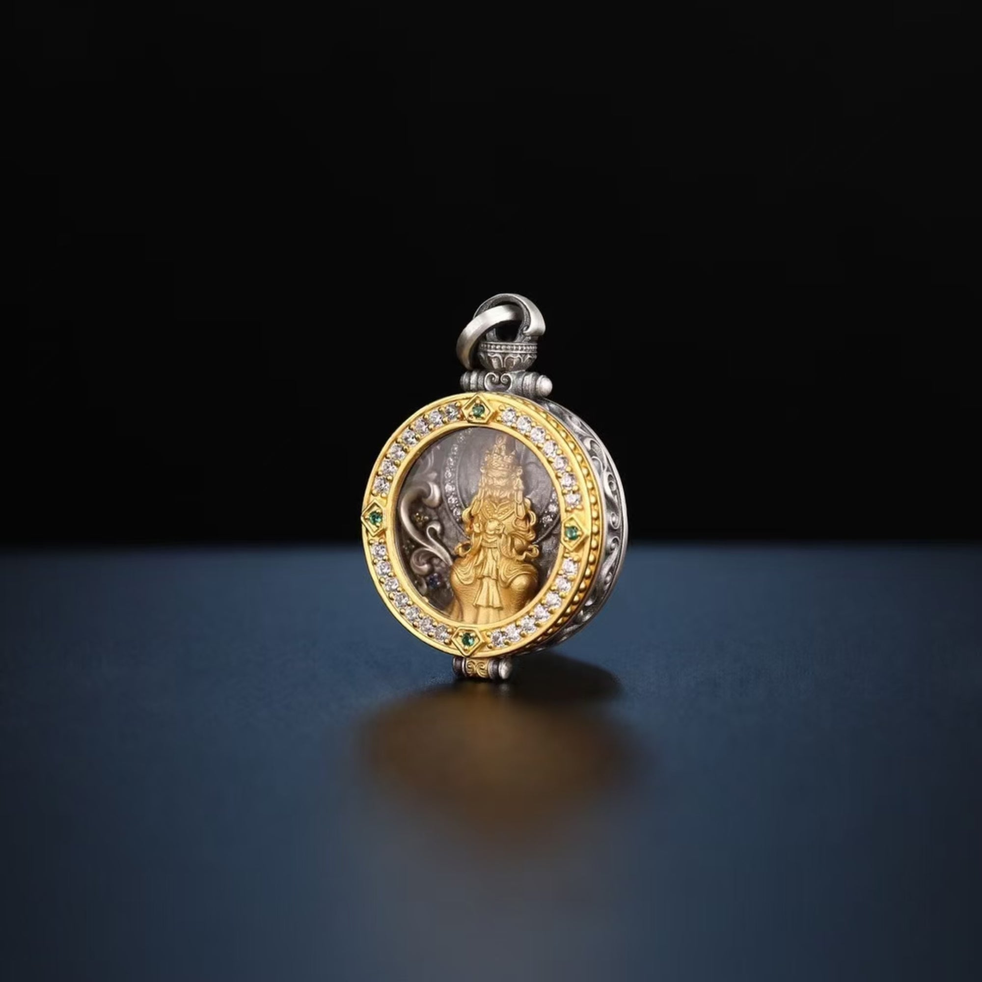 Tibetan Hand-Carved Zakiram Silver Gawu Box Pendant